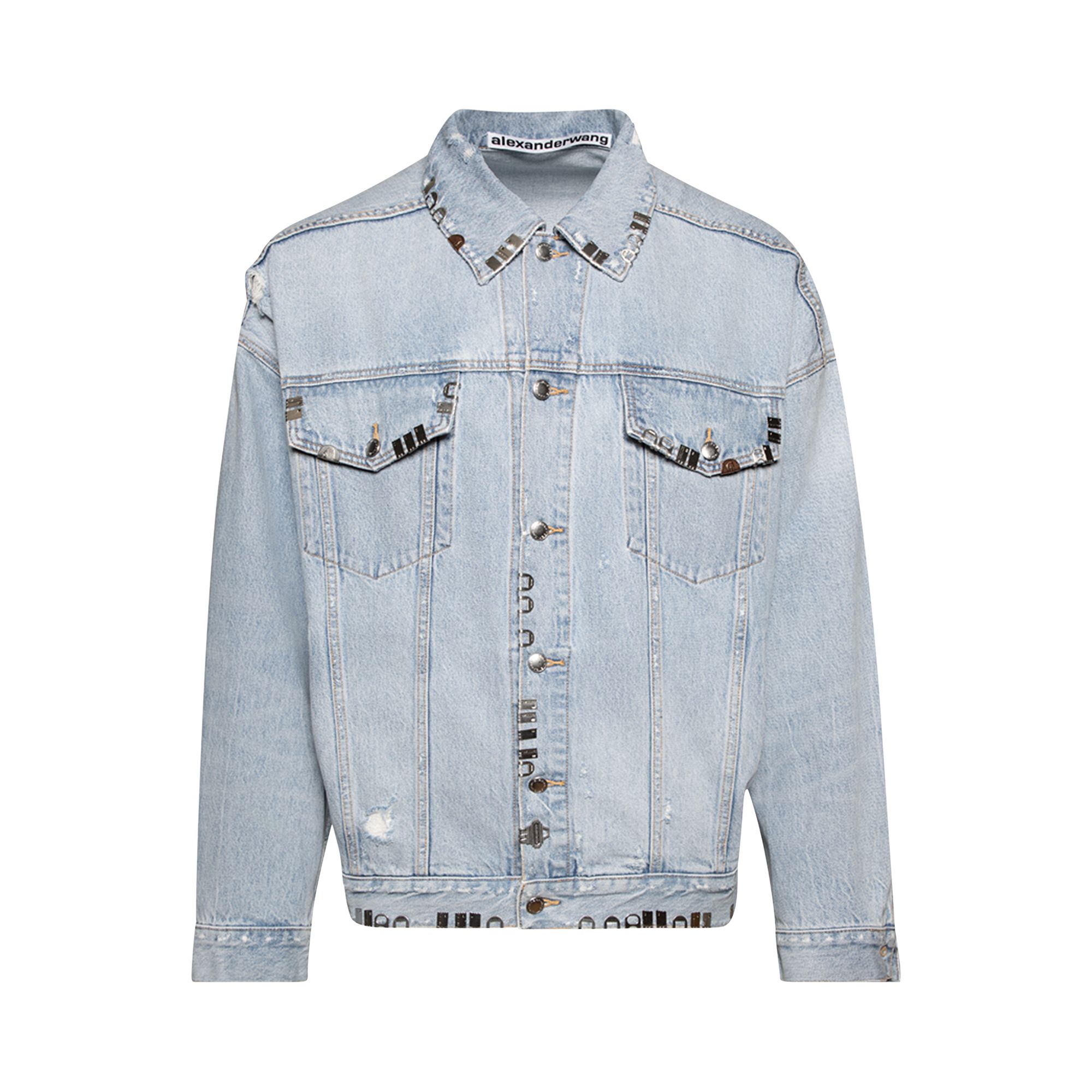 Pre-owned Alexander Wang Distressed Oversized Trucker Jacket W/ Hardware 'light Powder Blue' | Men's Size Ones