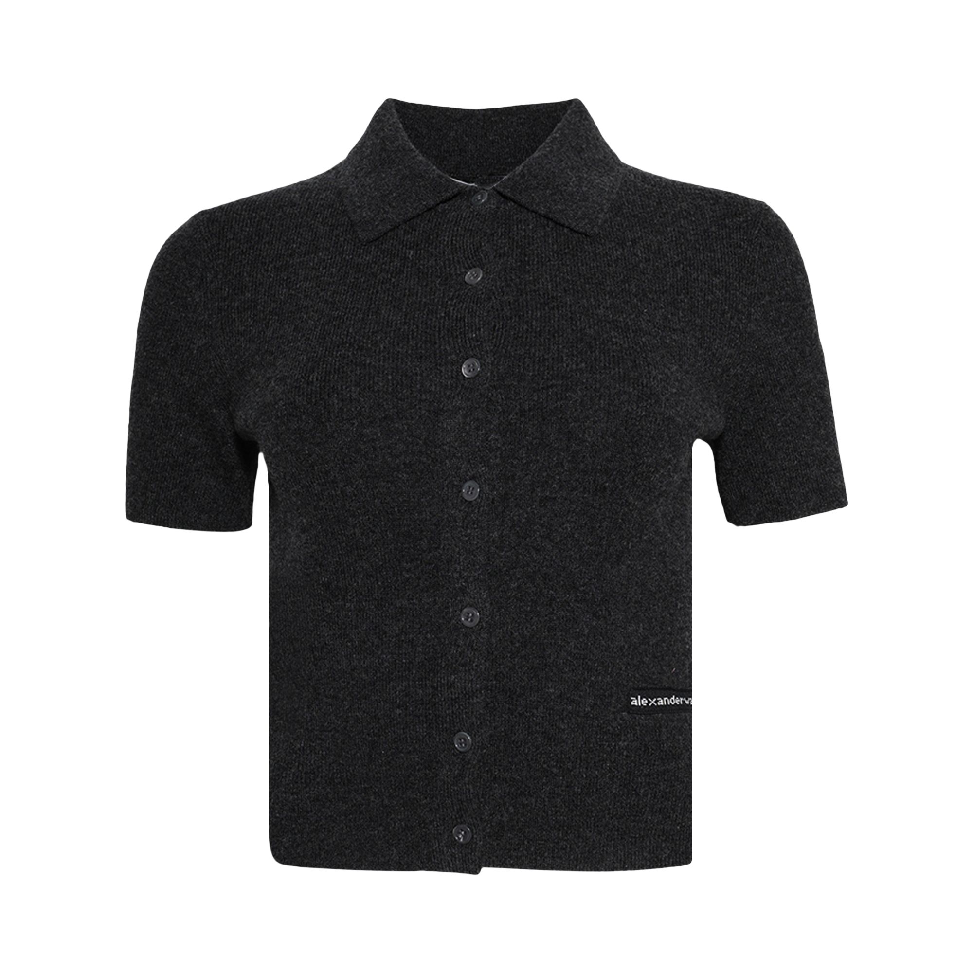Pre-owned Alexander Wang Short-sleeve Polo Cardigan W/ Knit Logo Patch 'charcoal' | Grey | Women's Size S In Gray