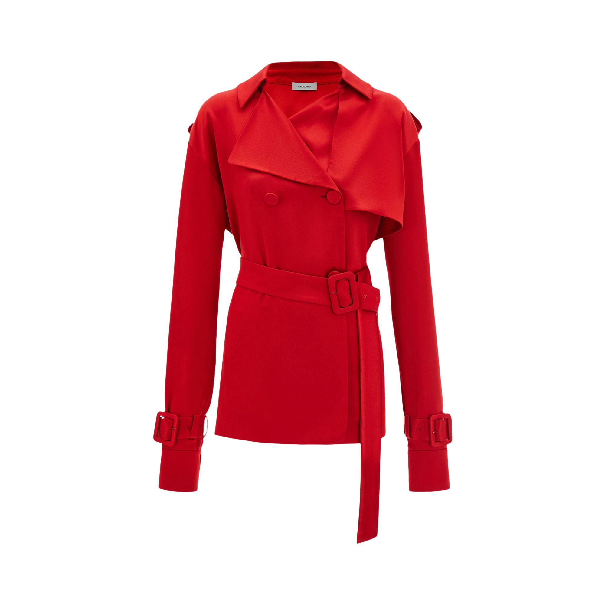 Pre-owned Ferragamo Mini Satin Trench Coat 'new Red' | Women's Size 38