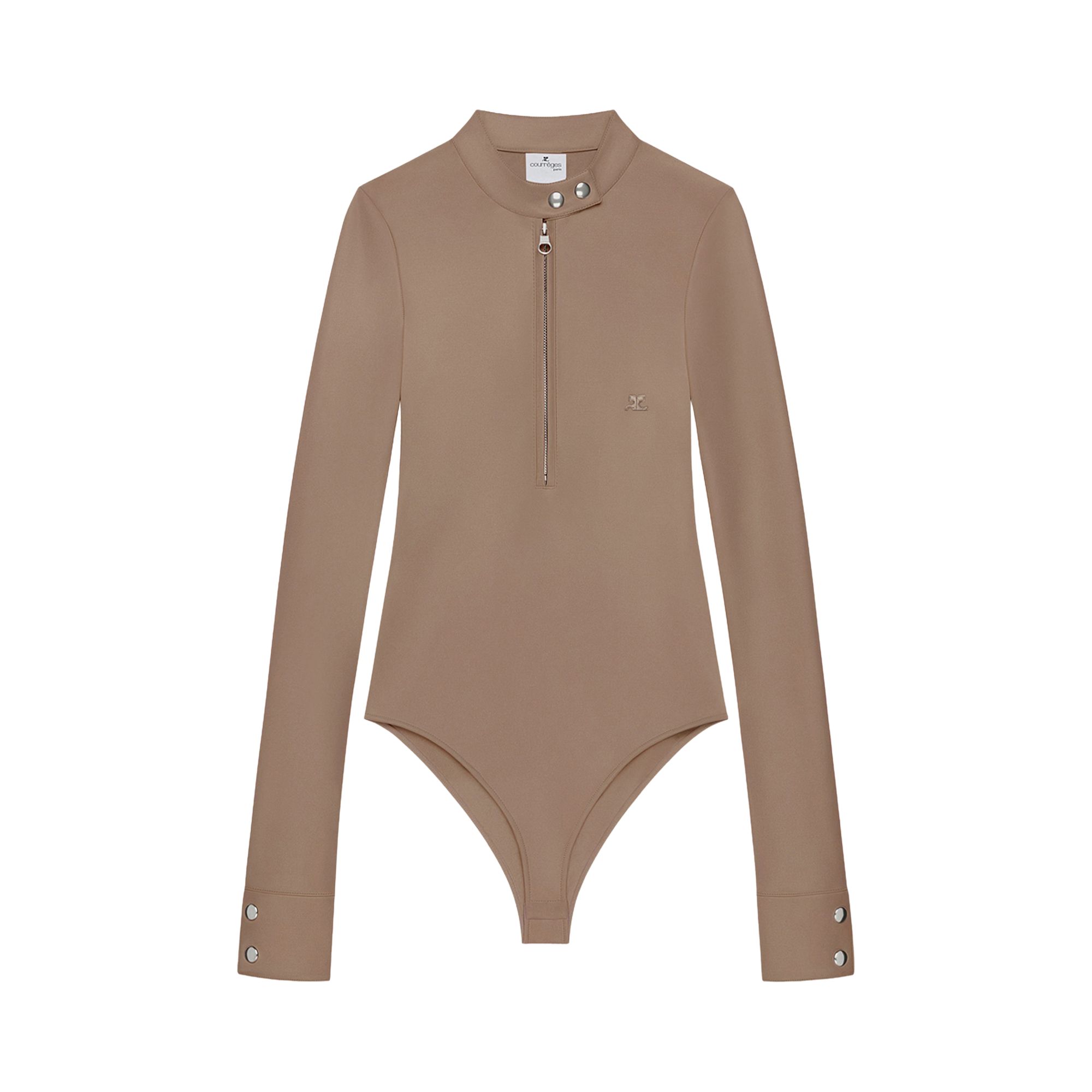 Pre-owned Courrèges Biker Crepe Jersey Zipped Bodysuit 'mocha' | Brown | Women's Size 34