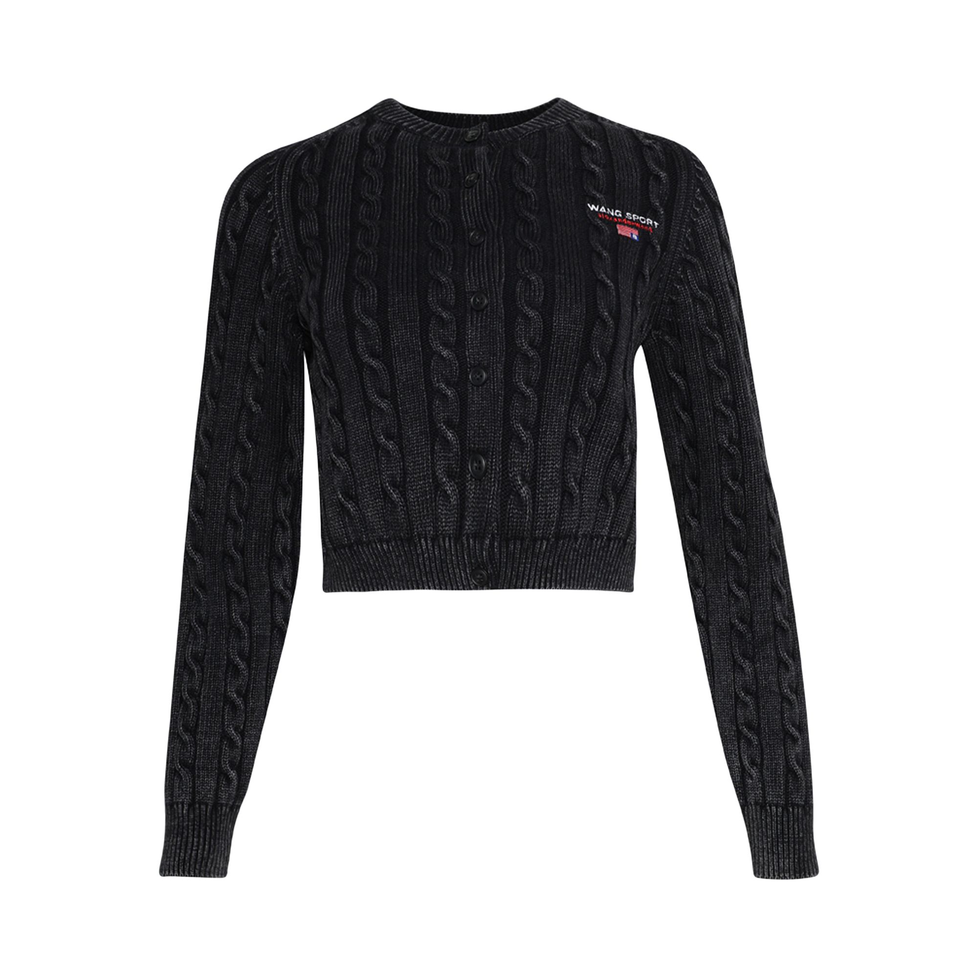 Pre-owned Alexander Wang Cropped Crewneck Cardigan W/ Wang Sport Embroidery 'washed Black' | Women's Size L