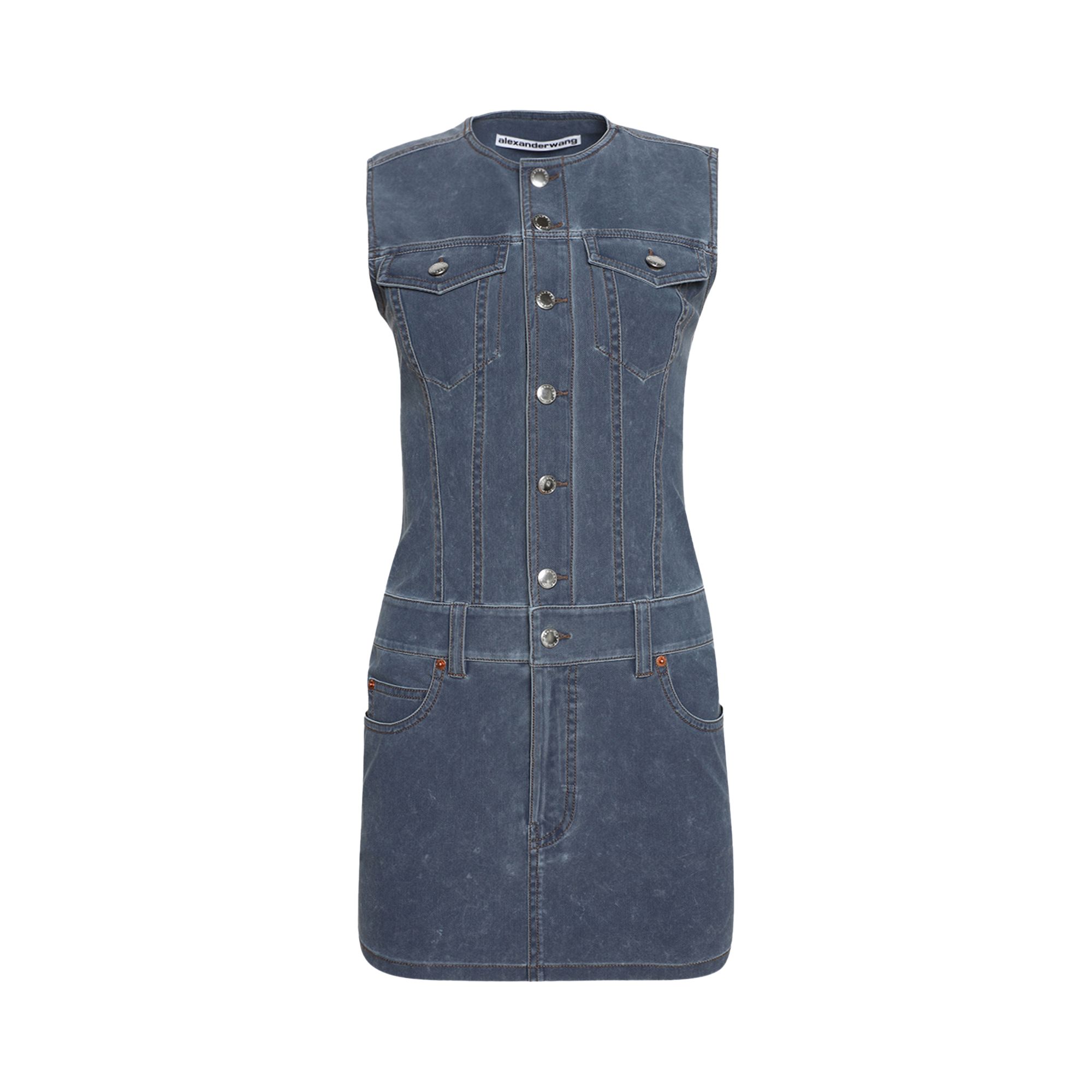 Pre-owned Alexander Wang Trompe Loeil Denim Fitted Mini Dress 'dark Night' | Blue | Women's Size 6