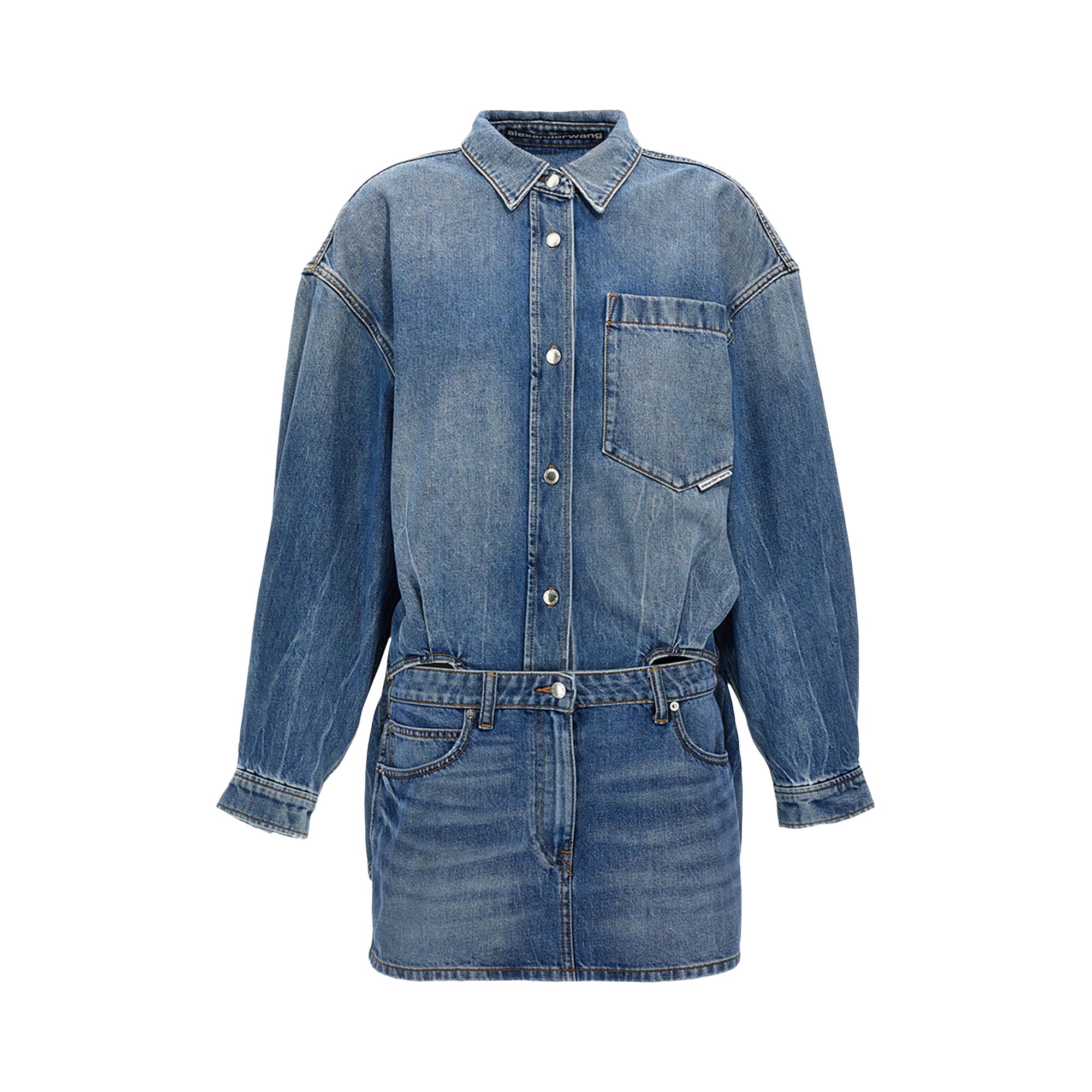 Pre-owned Alexander Wang Long-sleeve Prestyle Mini Shirt Dress 'vintage Light Indigo' | Blue | Women's Size 6