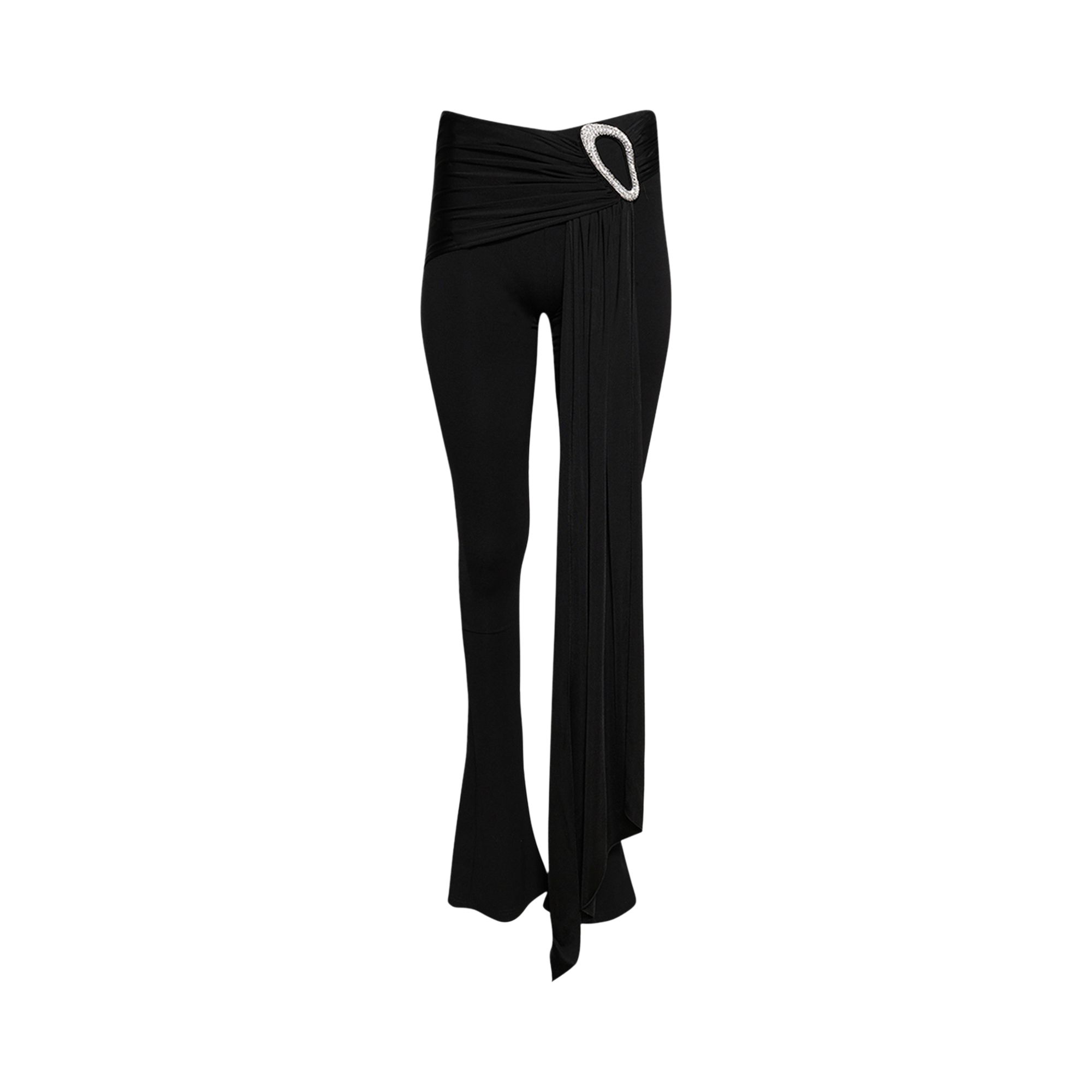 Pre-owned David Koma Crystal Buckle Embr & Drape Overlay Trousers 'black/silver' | Women's Size 12