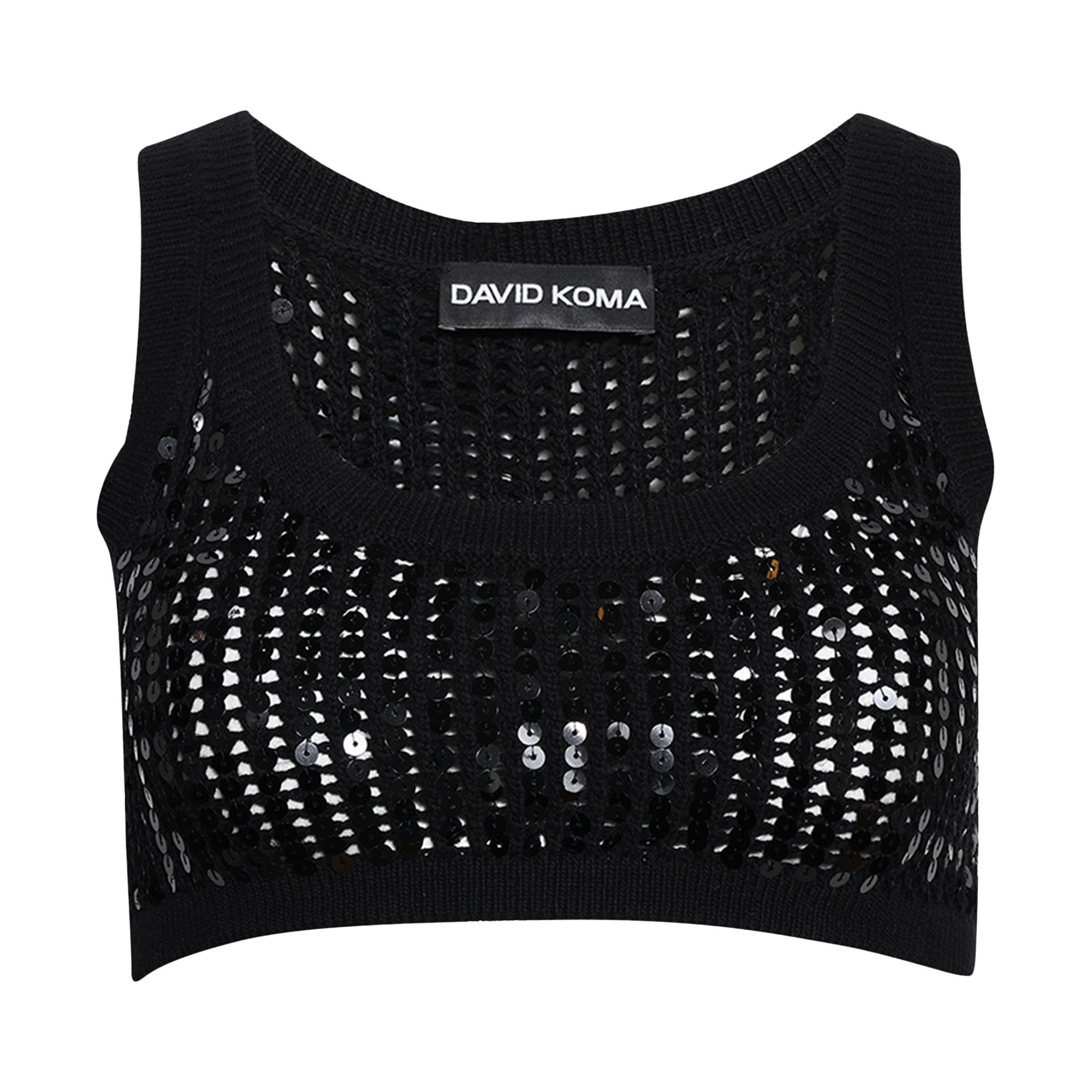 Pre-owned David Koma Sequin Embr Crop Knit Top 'black' | Women's Size L
