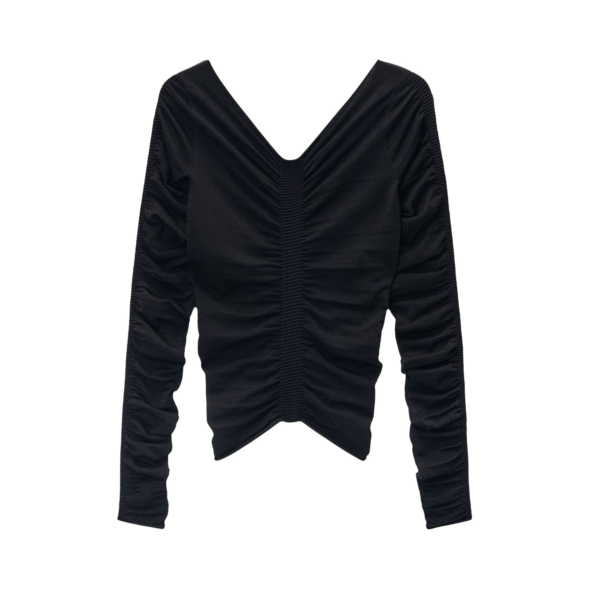 Pre-owned Alexander Wang Long-sleeve Wide V Neck Ruched Pullover 'black' | Women's Size M