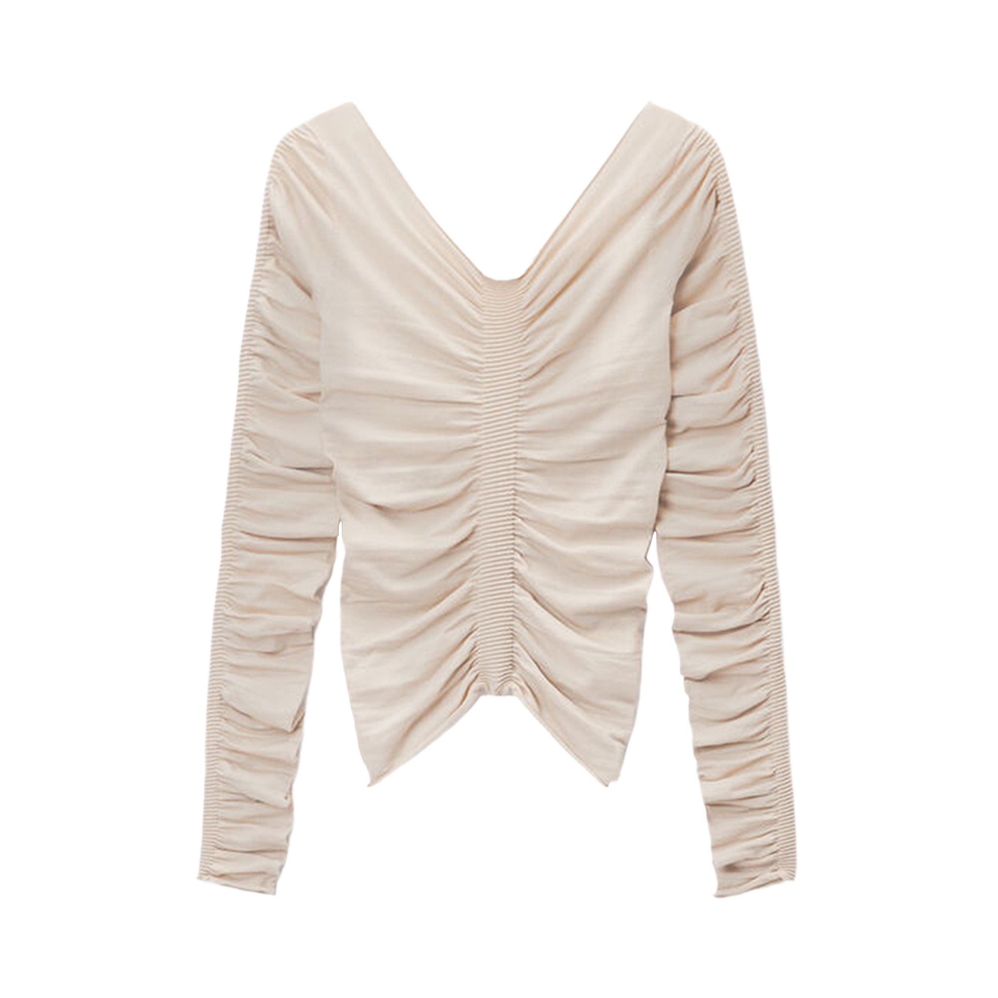 Pre-owned Alexander Wang Long-sleeve Wide V Neck Ruched Pullover 'cement' | Grey | Women's Size M In Gray