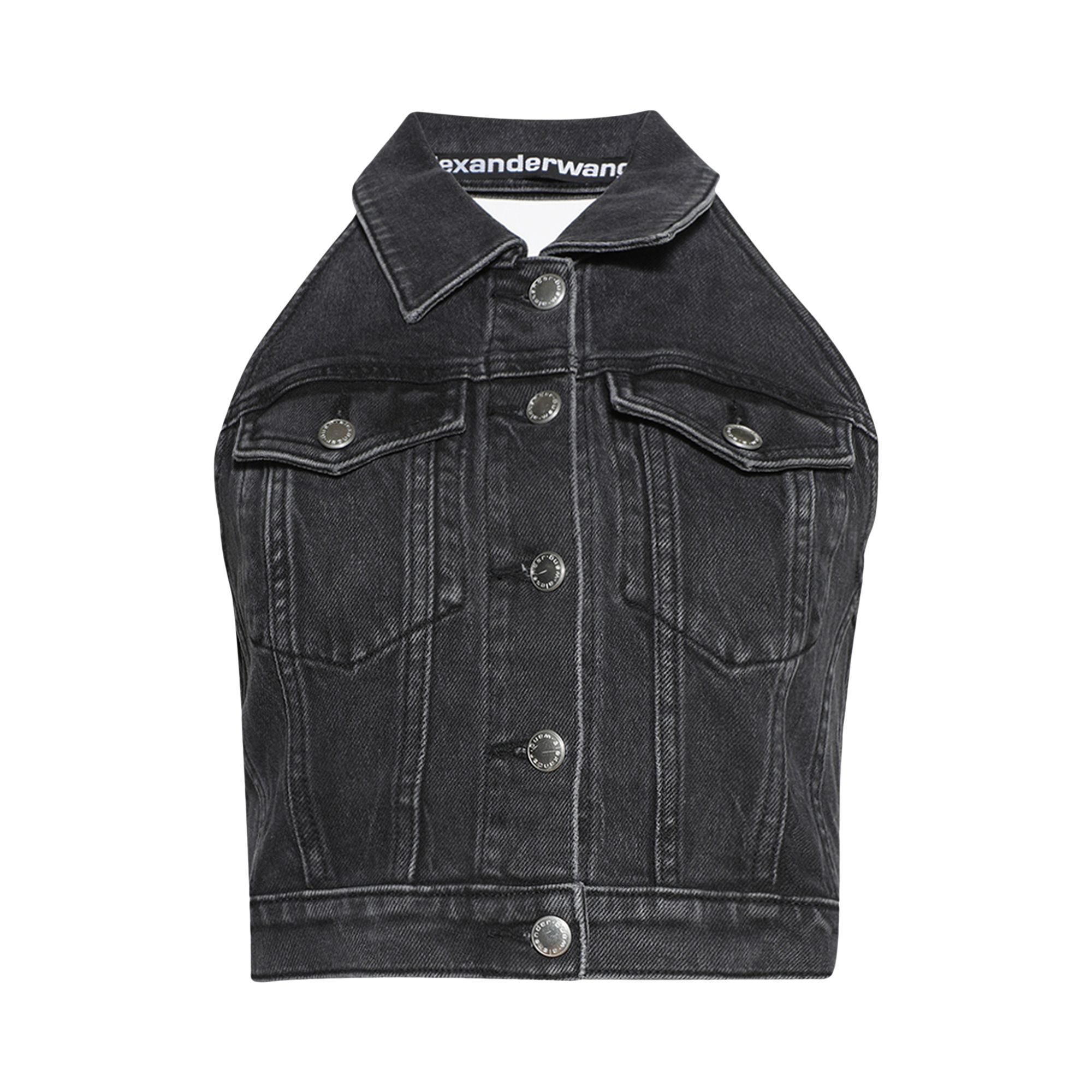 Pre-owned Alexander Wang Stretch Denim Halter Top 'aged' | Grey | Women's Size M In Gray