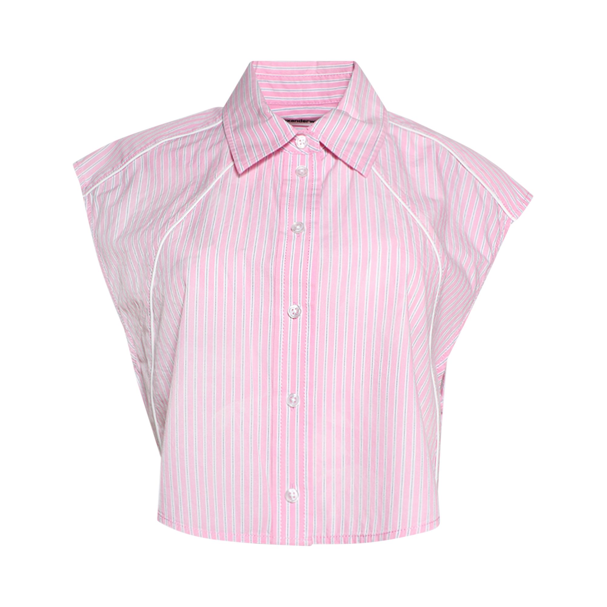 Pre-owned Alexander Wang Cropped Sleeveless Button Down W/ Piping 'pink Stripe' | Women's Size L