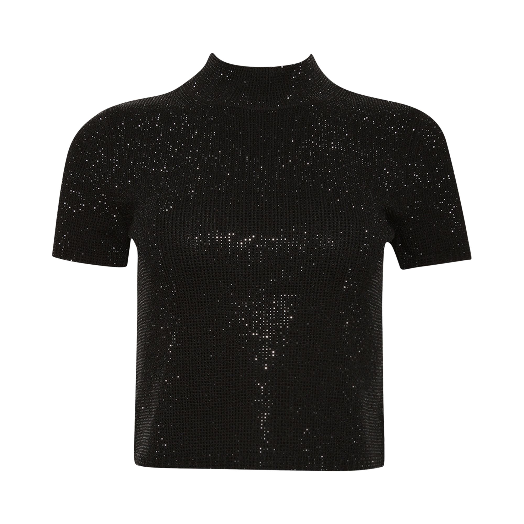 Pre-owned Alexander Wang Mock Neck Tee W/ Allover Hotfix Crystal 'black' | Women's Size M