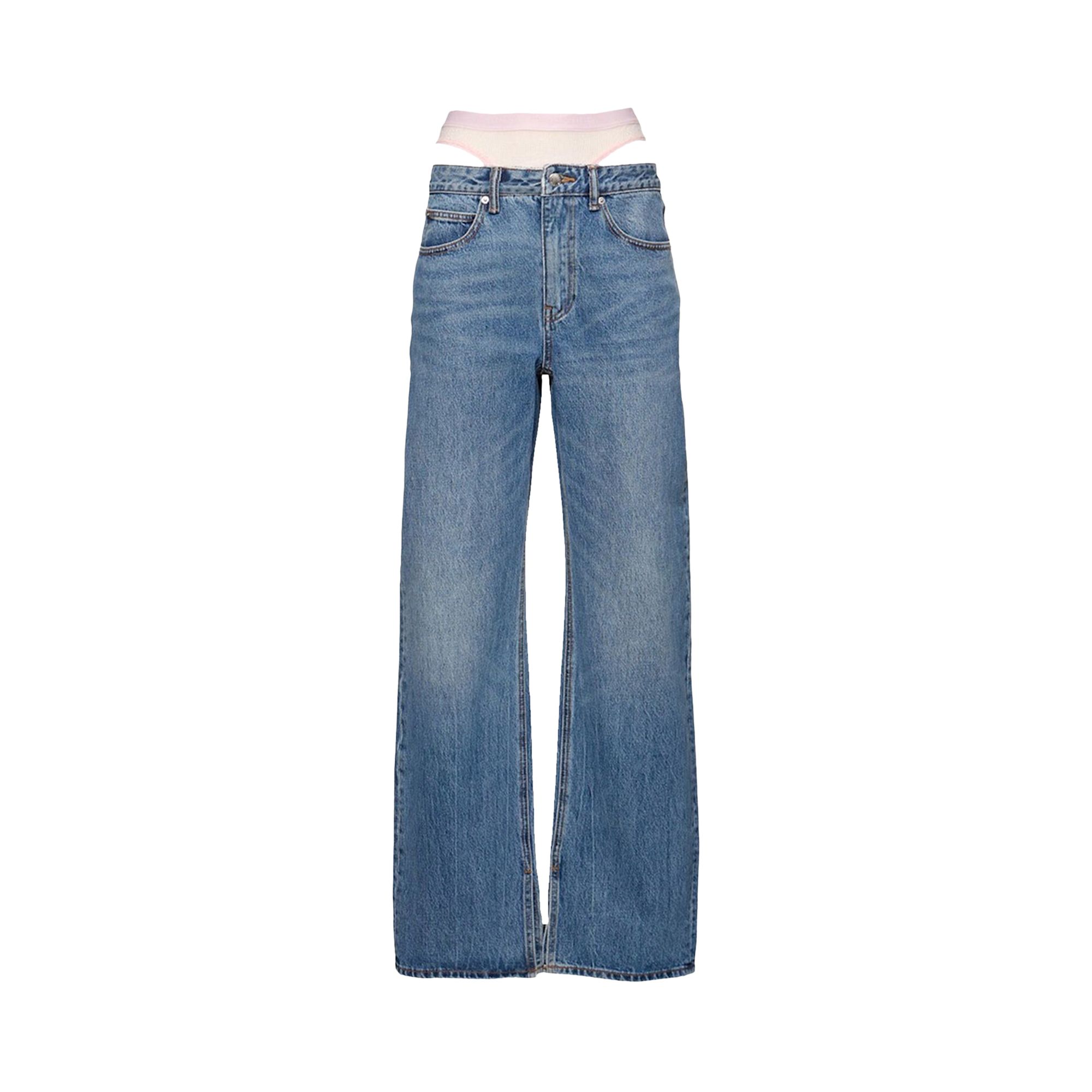 Pre-owned Alexander Wang Slit Hem Jean W/ Prestyle Hotfix Mesh Undie 'vintage Light Indigo' | Blue | Women's S