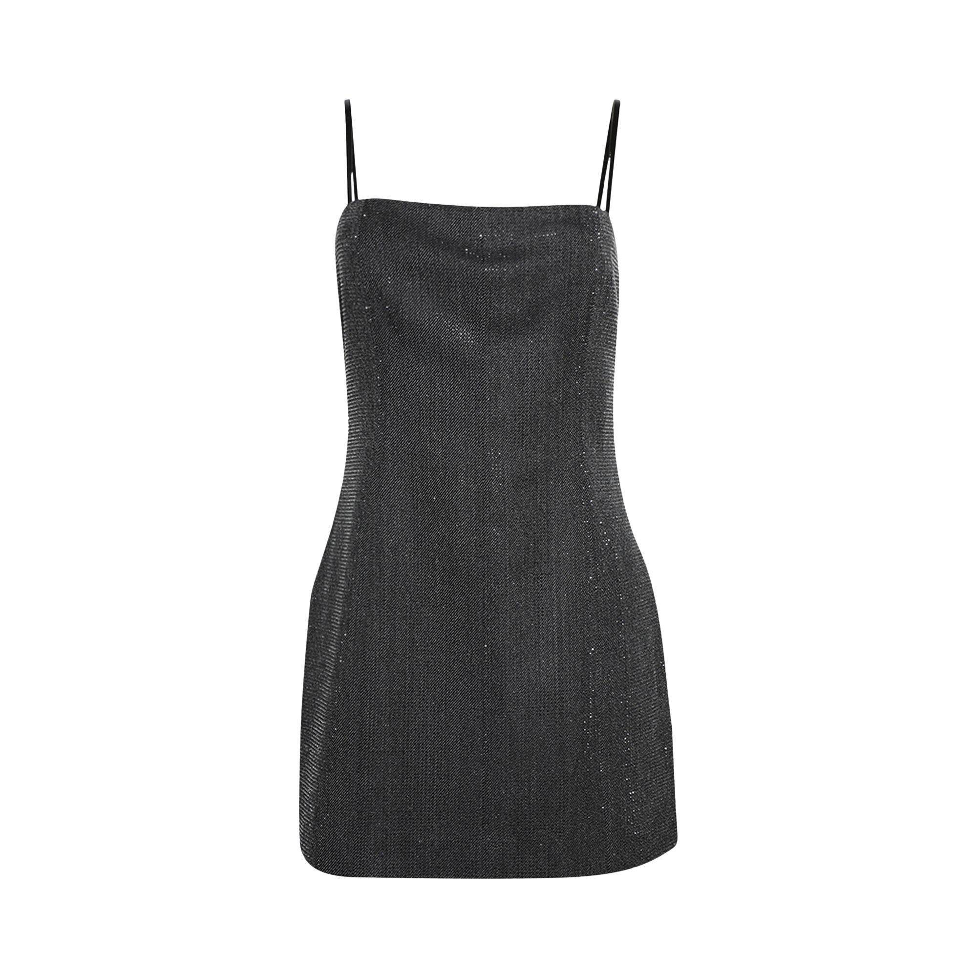 Pre-owned Alexander Wang Square Neck Mini Dress W/ Allover Clear Hotfix 'charcoal' | Grey | Women's Size 8 In Gray
