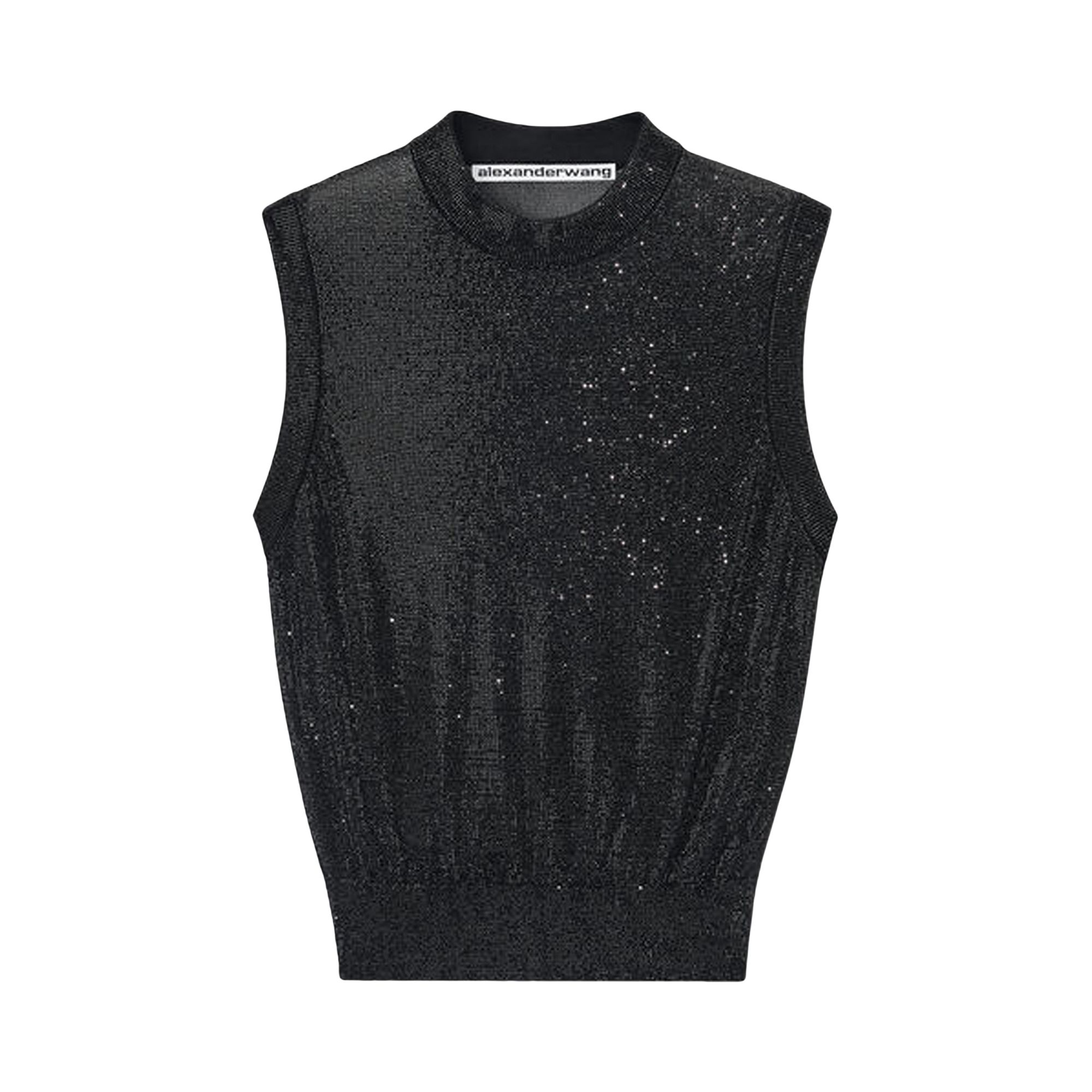 Pre-owned Alexander Wang Mock Neck Tank W/ Clear Bead Hotfix 'black' | Women's Size M