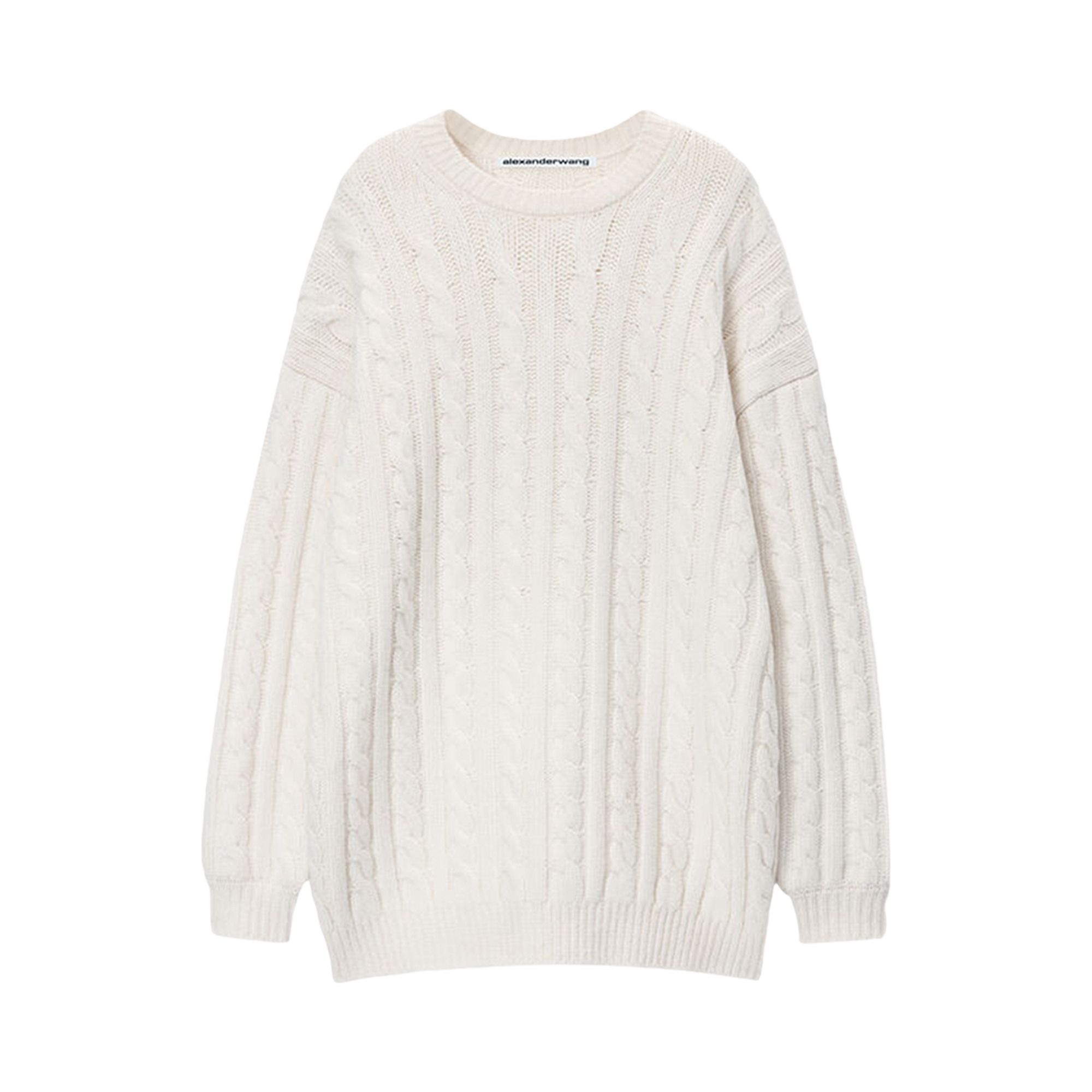 Pre-owned Alexander Wang Long-sleeve Cable Pullover Dress W/ Clear Bead Hotfix 'ivory' | White | Women's Size