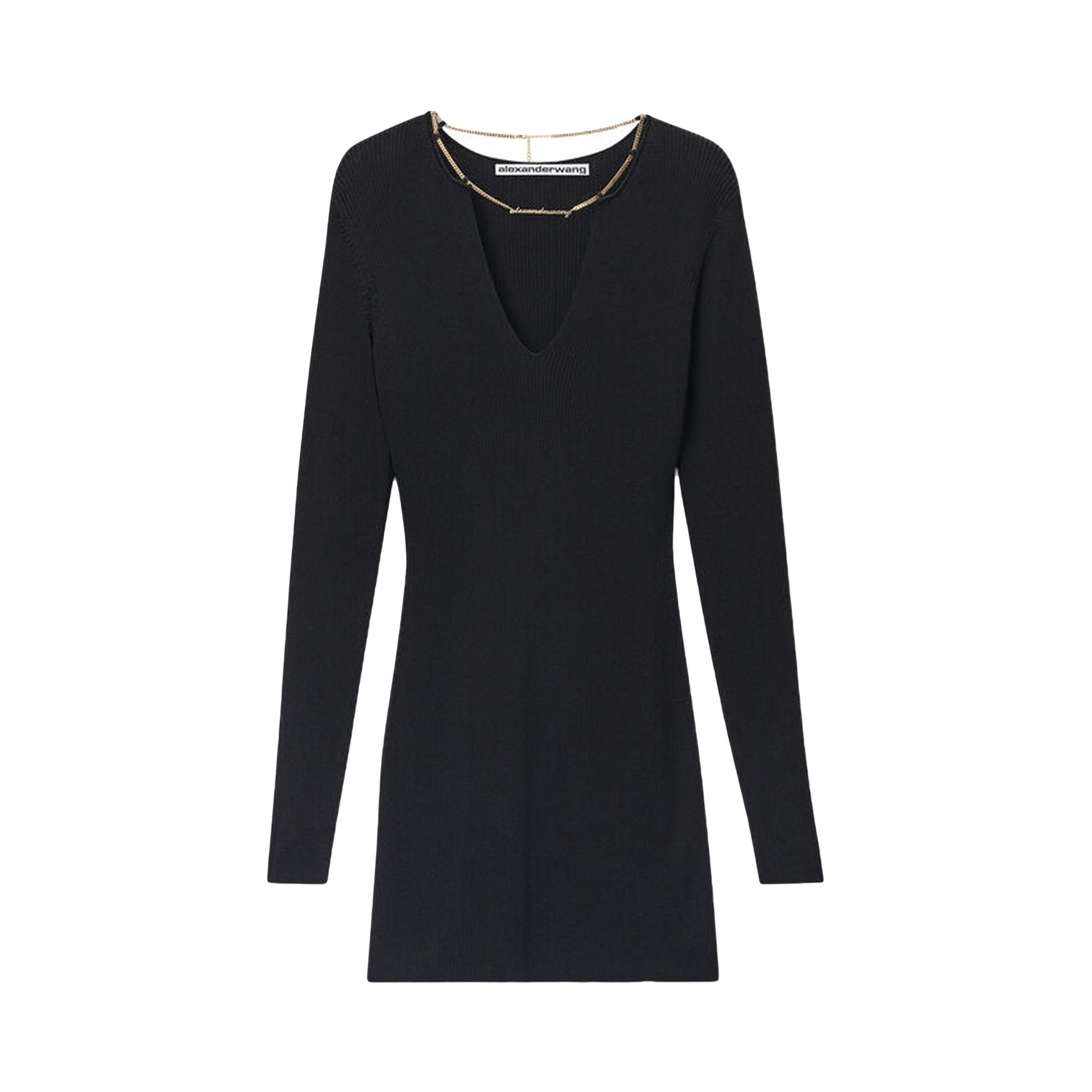 Pre-owned Alexander Wang Long-sleeve V-neck Mini Dress W/ Nameplate Chain 'black' | Women's Size M