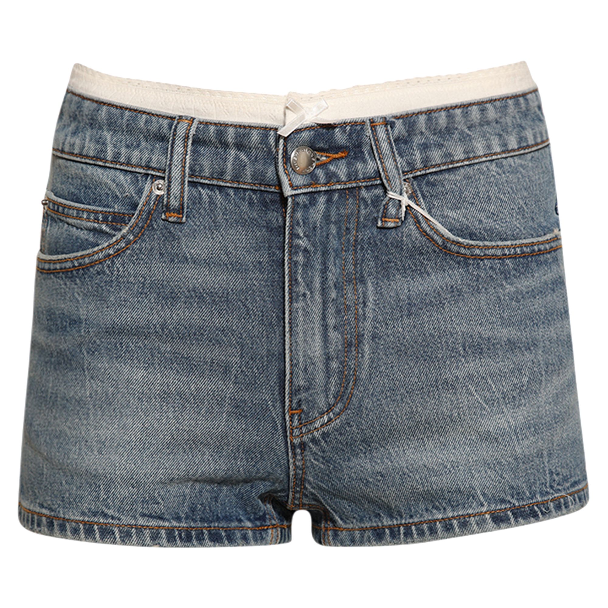 Pre-owned Alexander Wang High Rise Mini Short Pointelle Undie 'vintage Light Indigo' | Blue | Women's Size 27