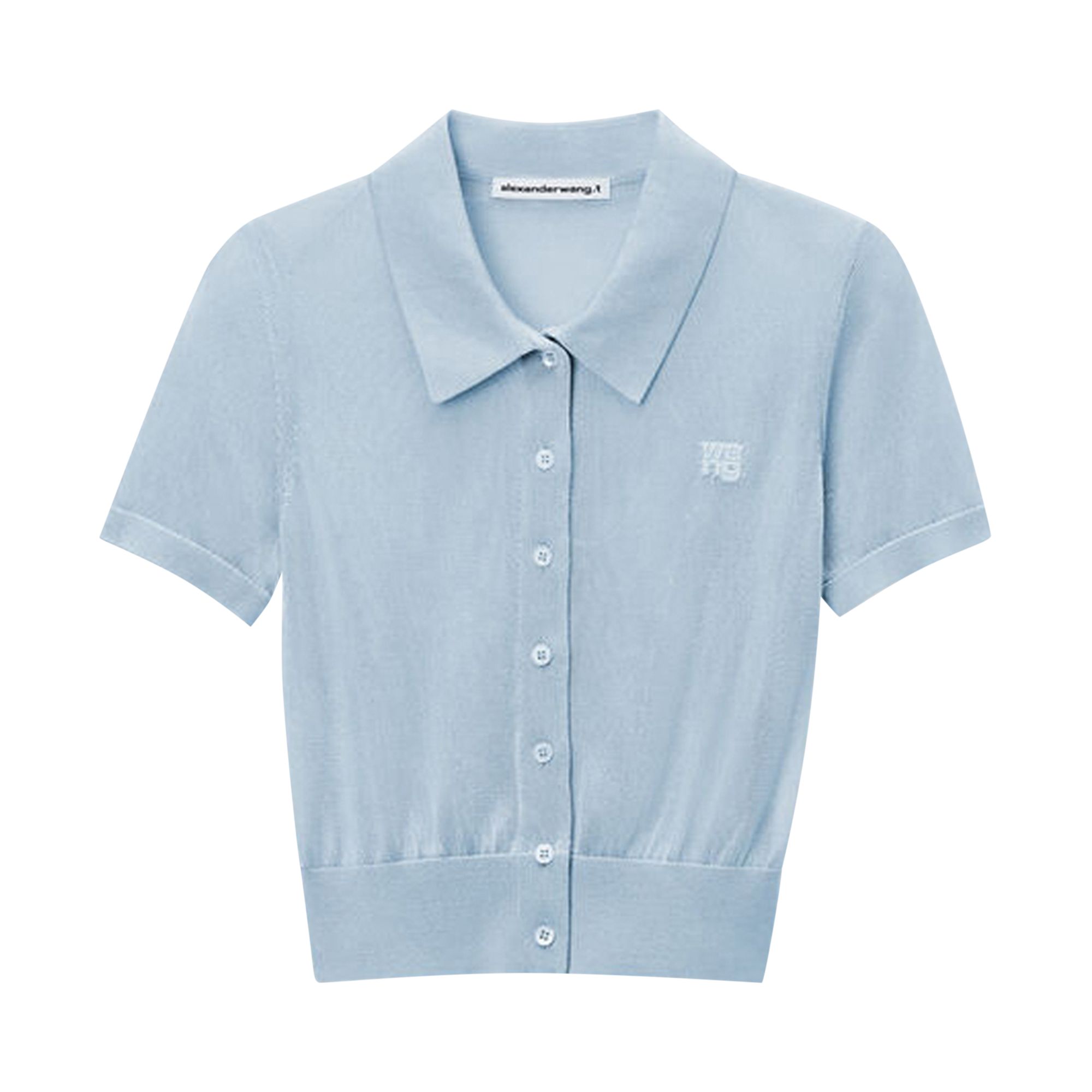 Pre-owned Alexander Wang Short-sleeve Polo Cardigan W/ Embroidered Logo 'washed Pale Blue' | Women's Size Xl