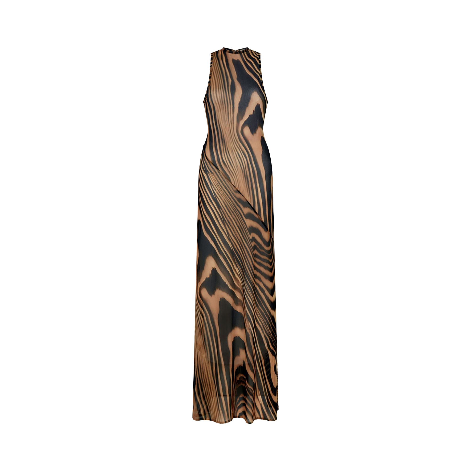 Pre-owned David Koma Zebra Printed Maxi Mesh Dress 'beige/black' | Tan | Women's Size 10 In Brown