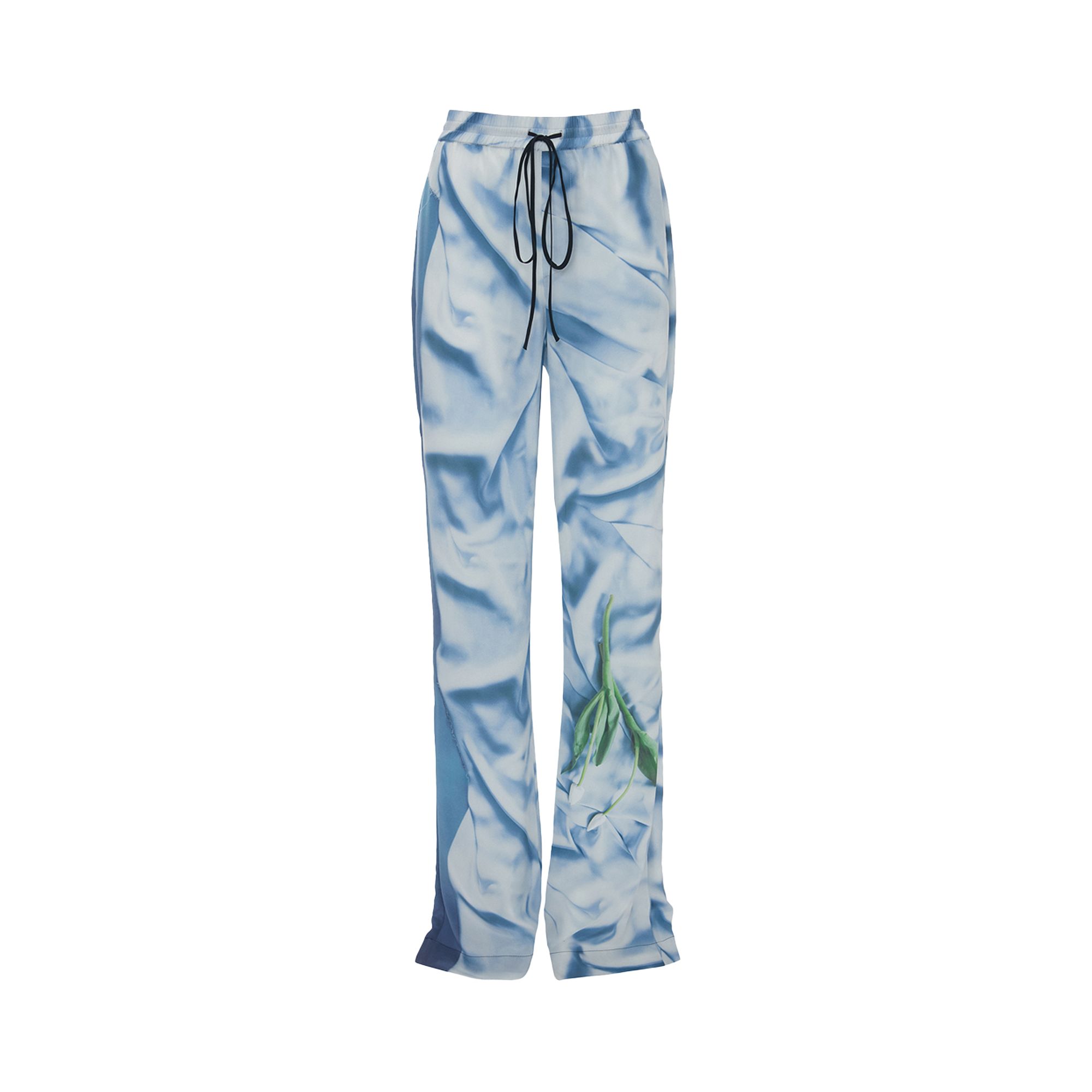 Pre-owned Victoria Beckham Pleat Detail Pyjama Trouser 'satin Flowers Ice Blue' | Women's Size 8
