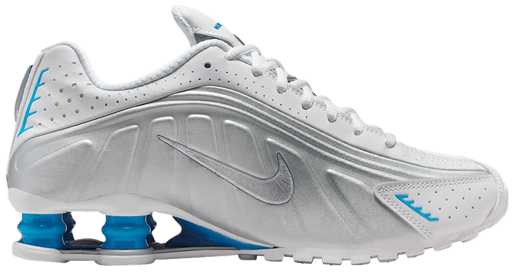Nike Wmns Shox R4 White Metallic Silver Blue Hero