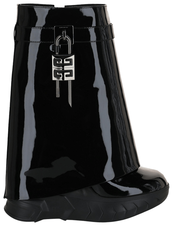 Givenchy Wmns Shark Lock Biker Ankle Boot Black Patent Leather