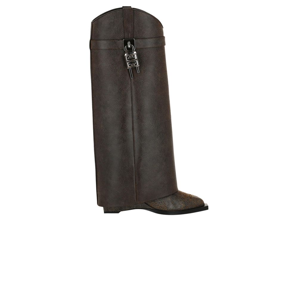 Pre-owned Givenchy Wmns Shark Lock Cowboy Boot 'walnut' | Brown | Women's Size 41