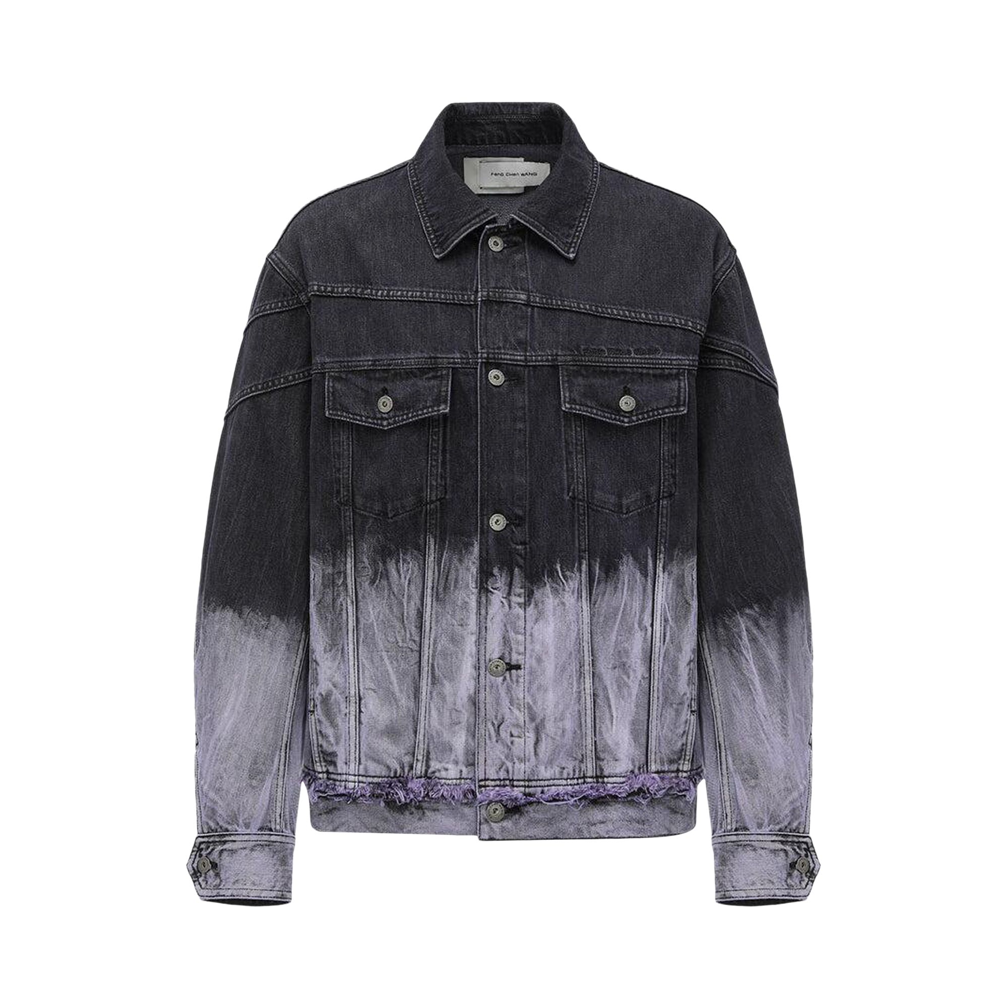 Pre-owned Feng Chen Wang Deconstructed Tie Dye Denim Jacket 'black Purple' | Men's Size L