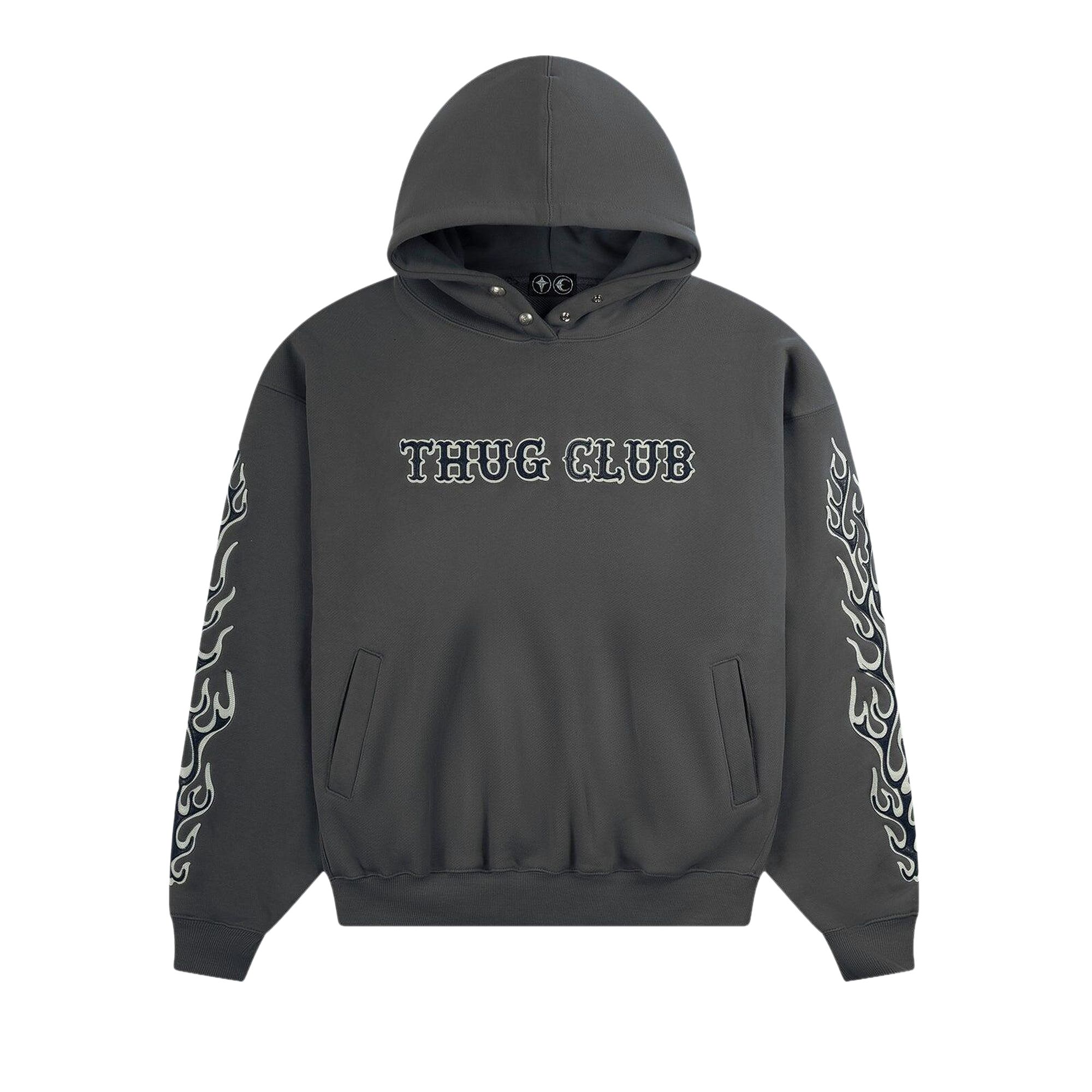 Pre-owned Thug Club Leather Flame Hoodie 'grey' | Men's Size 1 In Gray