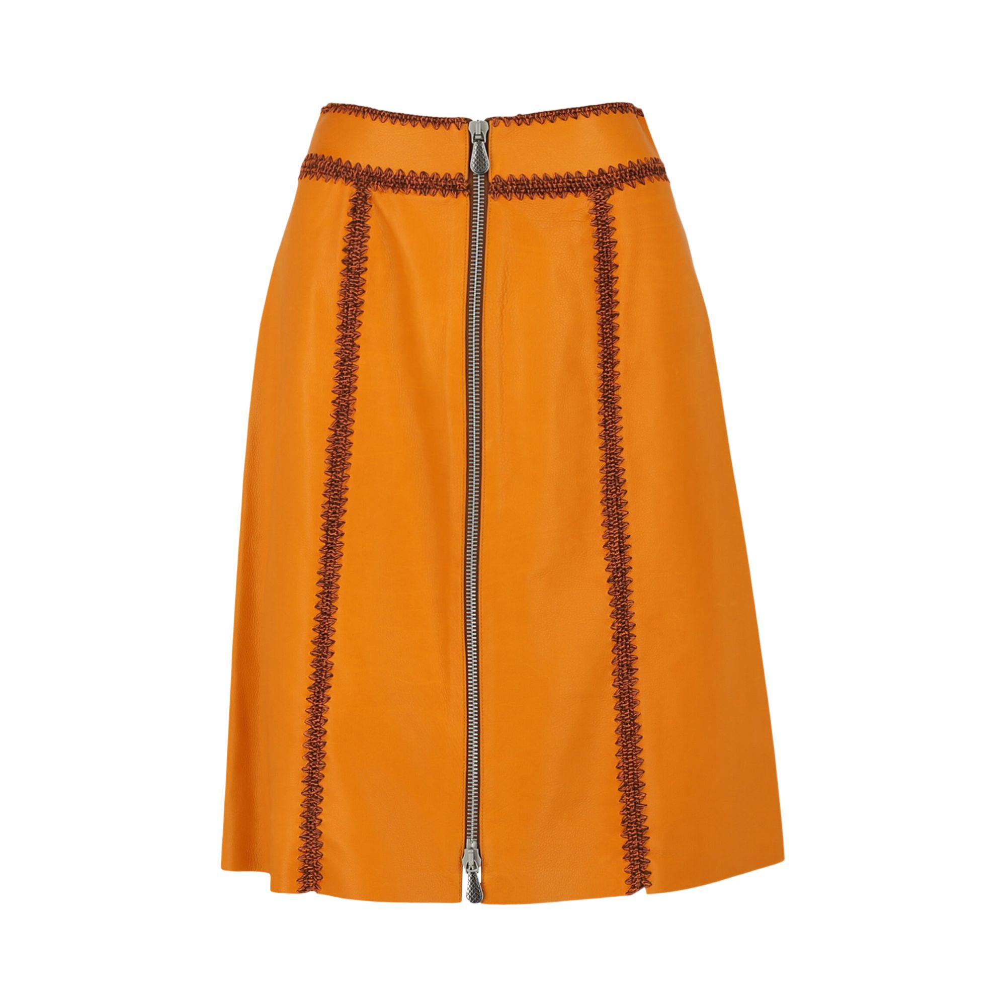 Pre-owned Bottega Veneta Calfskin Leather Zip Up Skirt 'pumpkin' | Orange | Women's Size 40