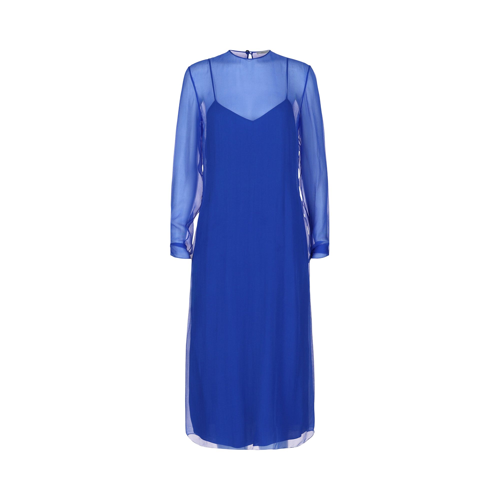FERRAGAMO Pre-owned Long-sleeve Silk Mousseline Midi Dress 'blue' | Women's Size 38