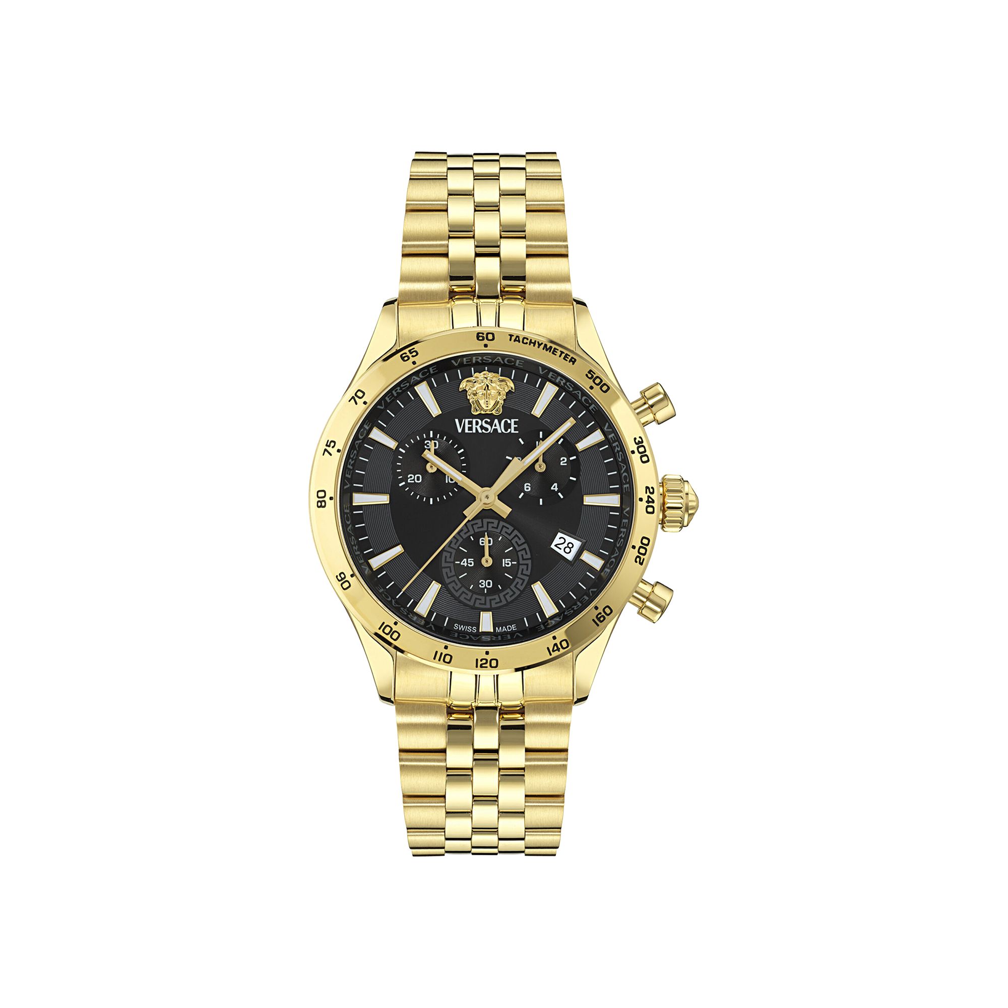Pre-owned Versace Hellenyium Chrono Petite Bracelet Watch 'gold' | Men's Size Onesize