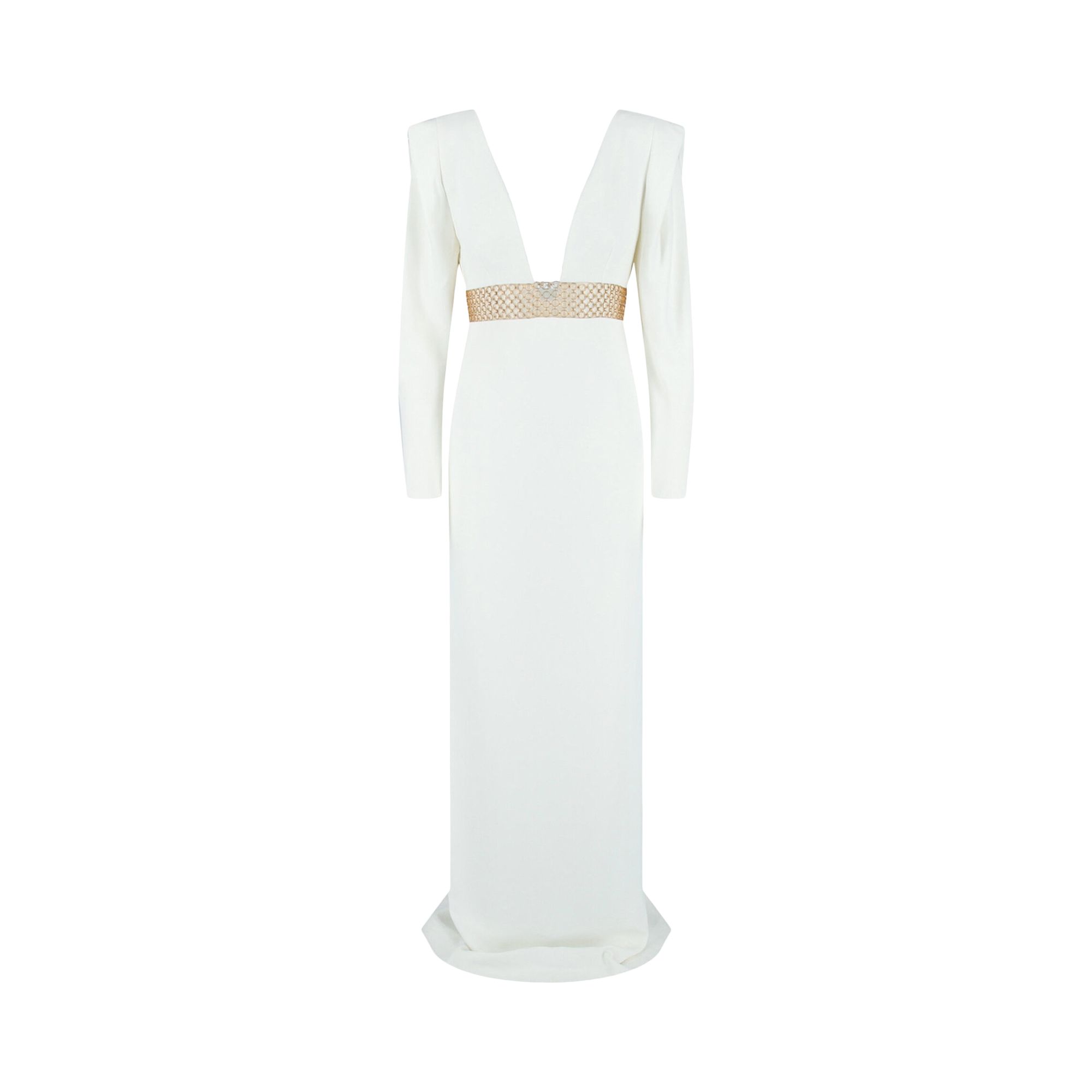 Pre-owned Stella Mccartney Long-sleeve Plunging Neck Gown 'white' | Women's Size 44