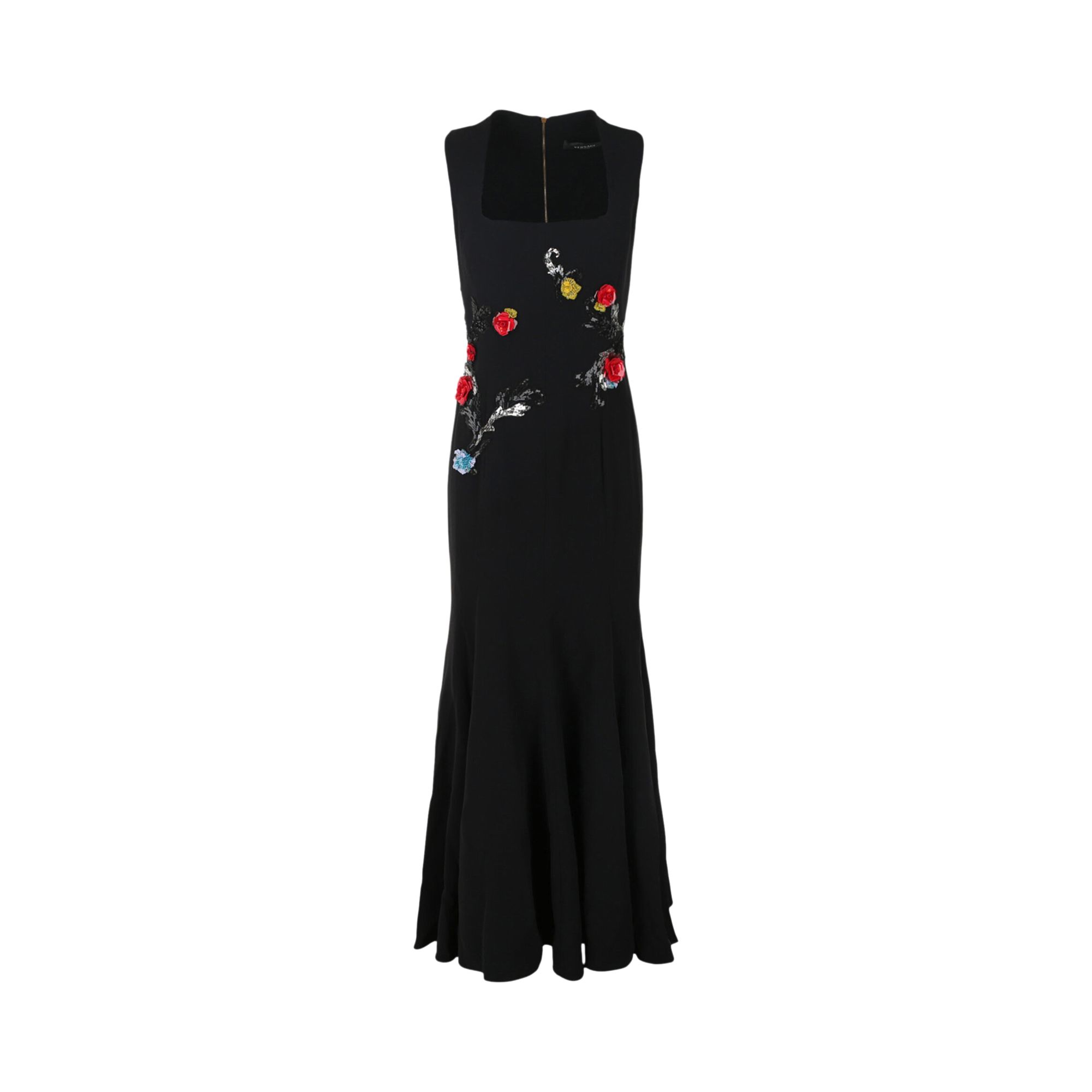 Pre-owned Versace Sleeveless Embroidered Rose Gown 'black' | Women's Size 38