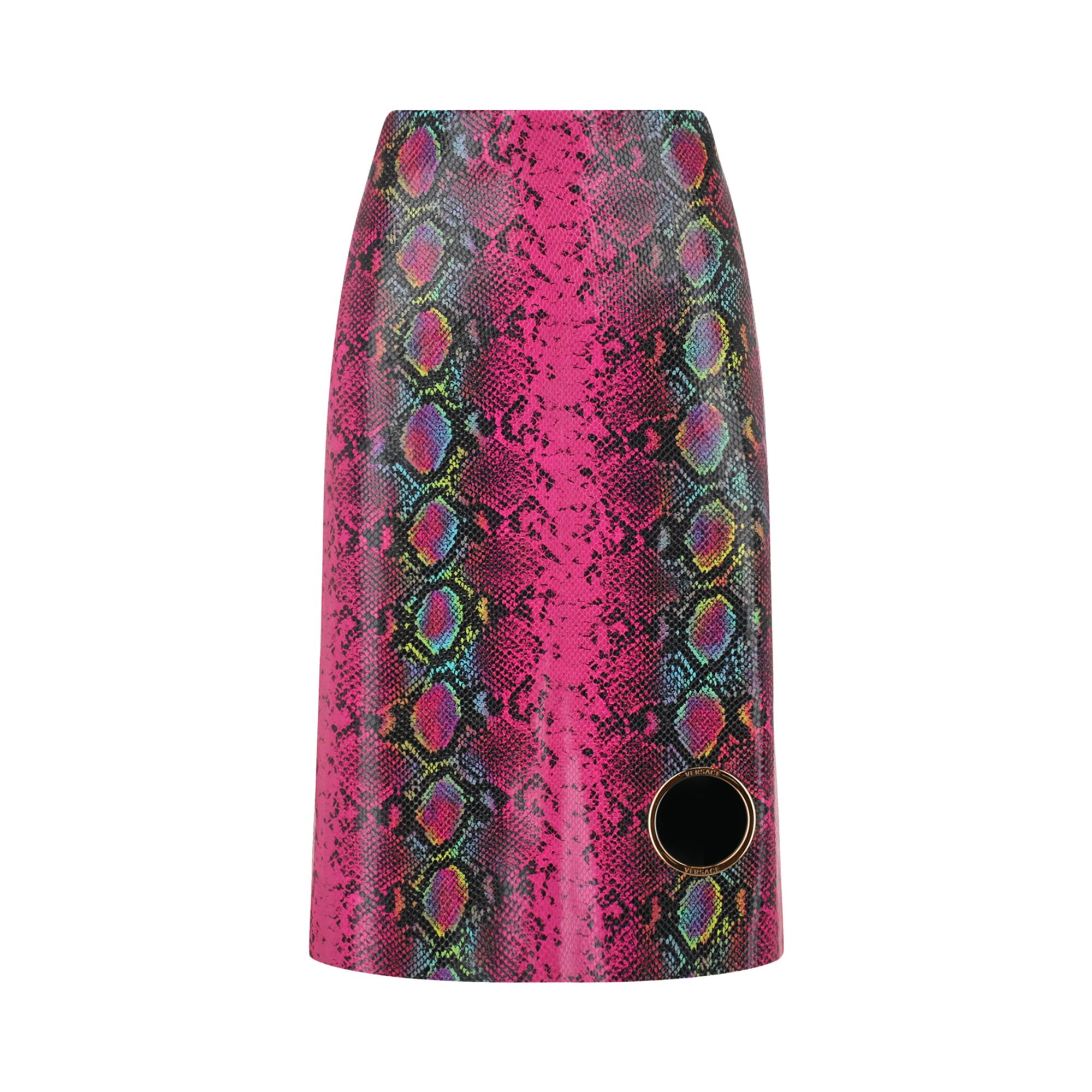 Pre-owned Versace Python Print Leather Midi Skirt 'pink' | Women's Size 44