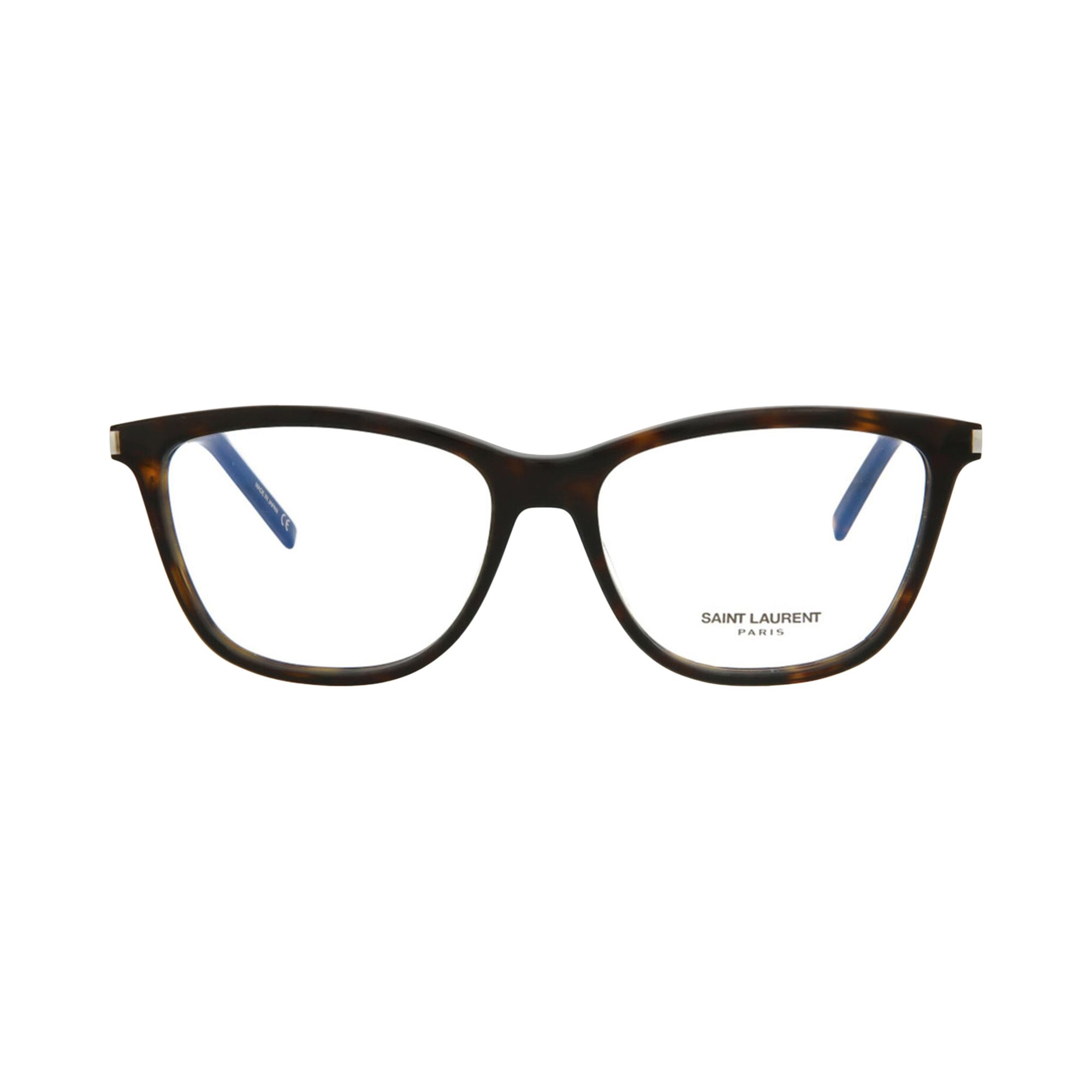 Pre-owned Saint Laurent Square Frame Acetate Optical Frames 'havana/silver/transparent' | Brown | Women's Size