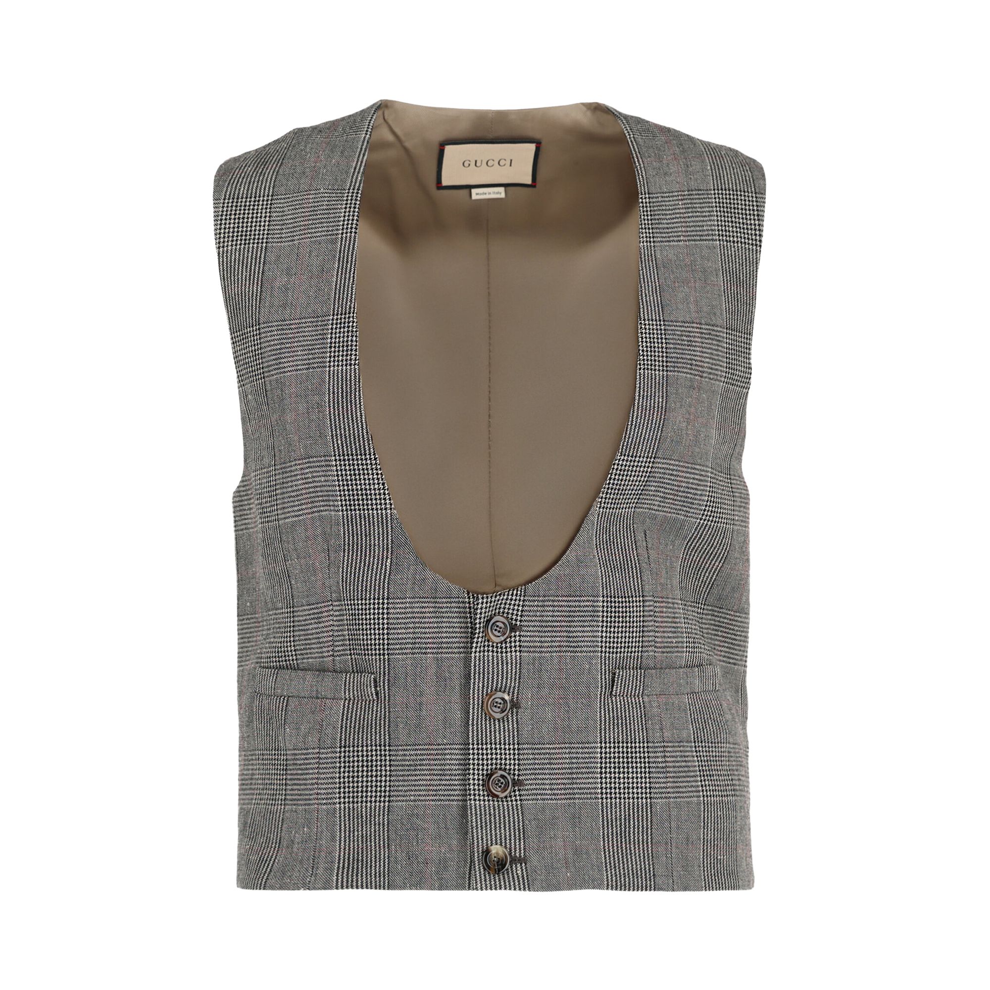 Pre-owned Gucci Wool Blend Plaid Vest 'grey/beige' | Men's Size 48 In Gray