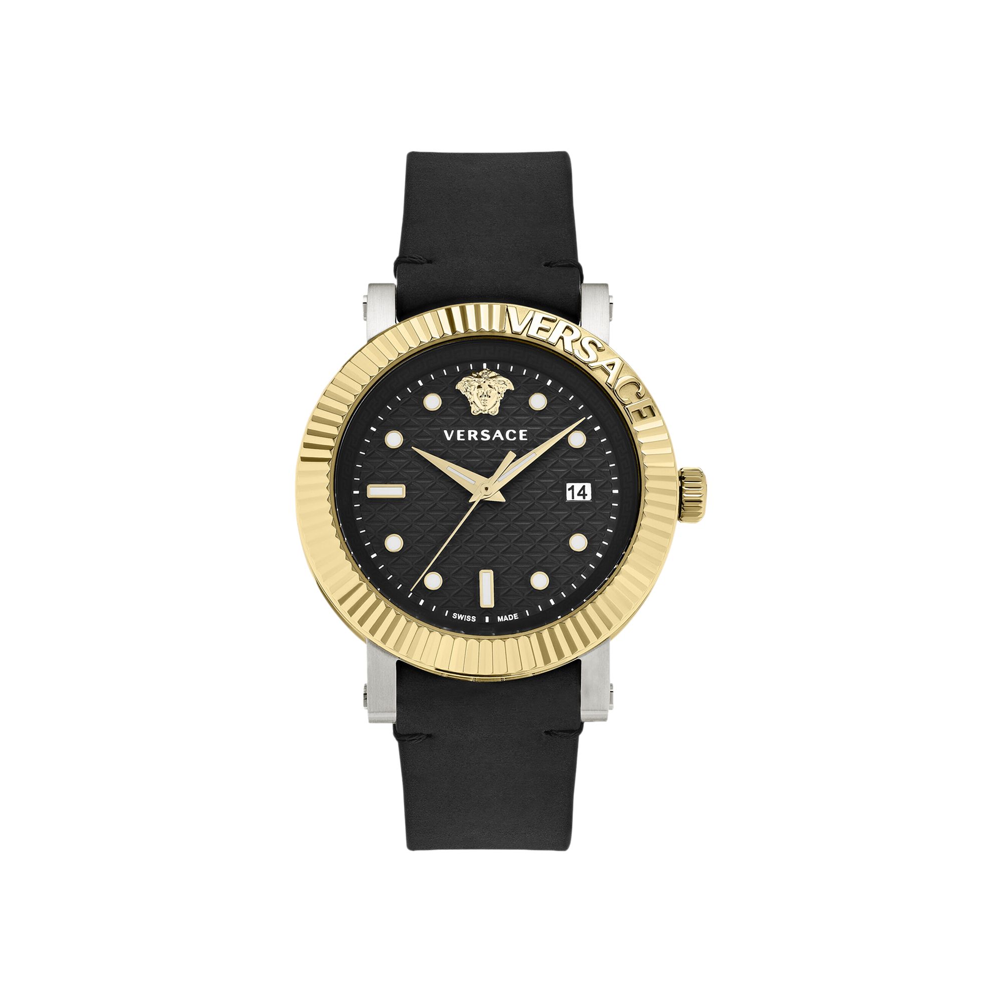 Pre-owned Versace V Classic Leather Watch 'two-tone' | Gold | Men's Size Onesize