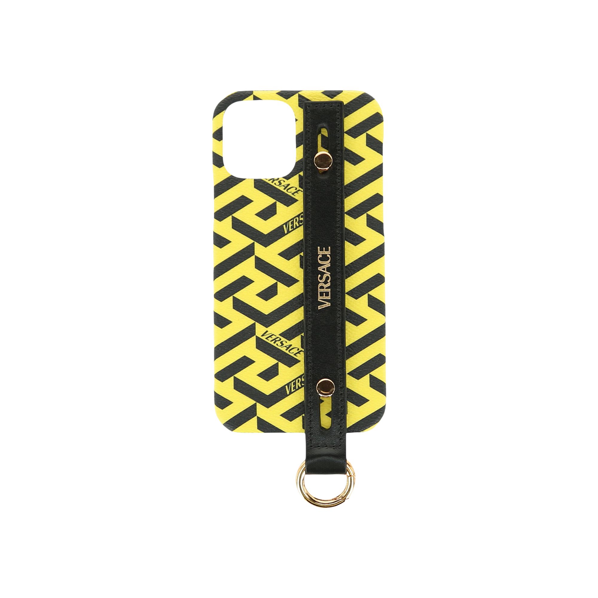 Pre-owned Versace Coated Canvas La Greca Iphone 12 Case 'yellow/black' | Men's Size Onesize