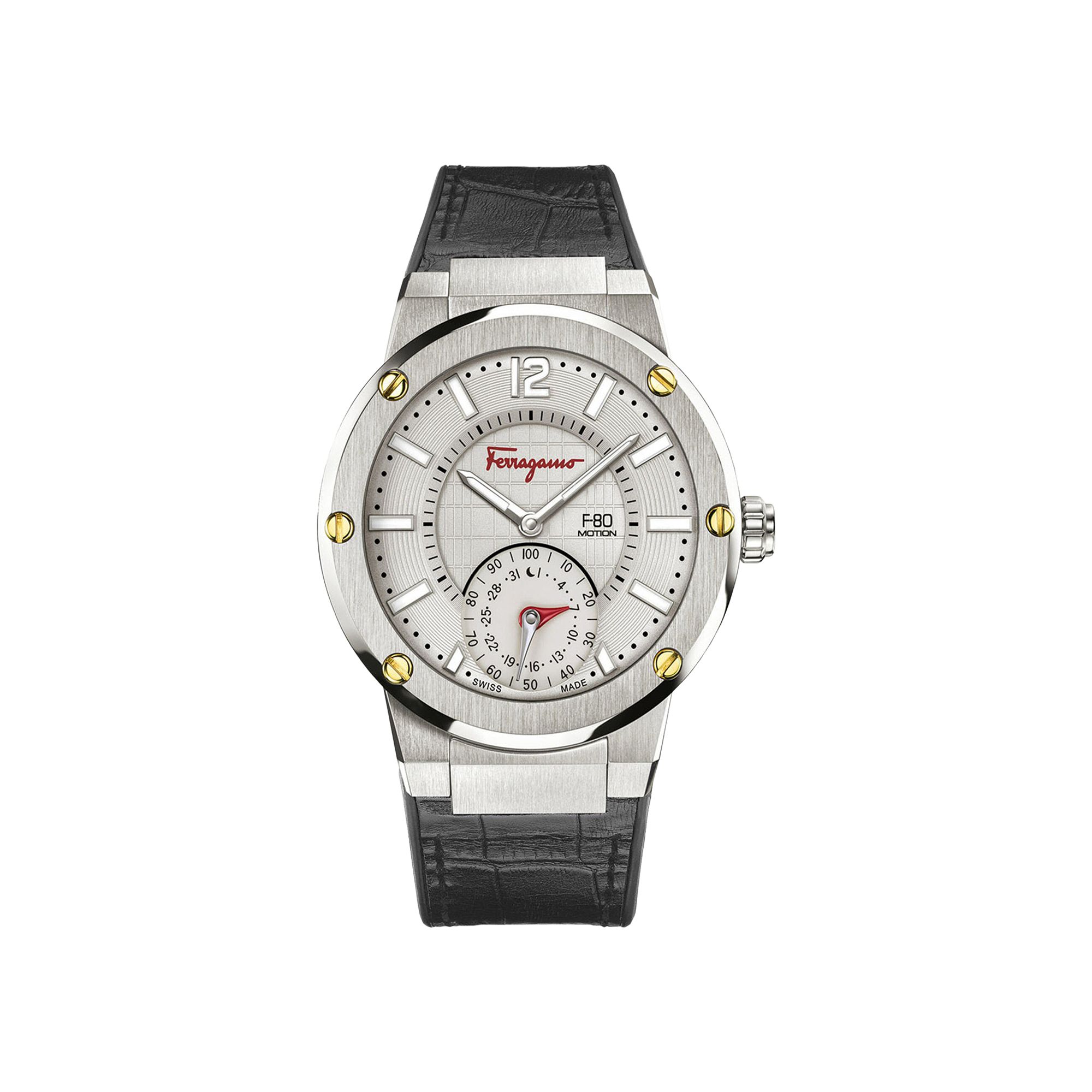 Pre-owned Ferragamo F-80 Motion Leather Watch 'gun' | Black | Men's Size Onesize