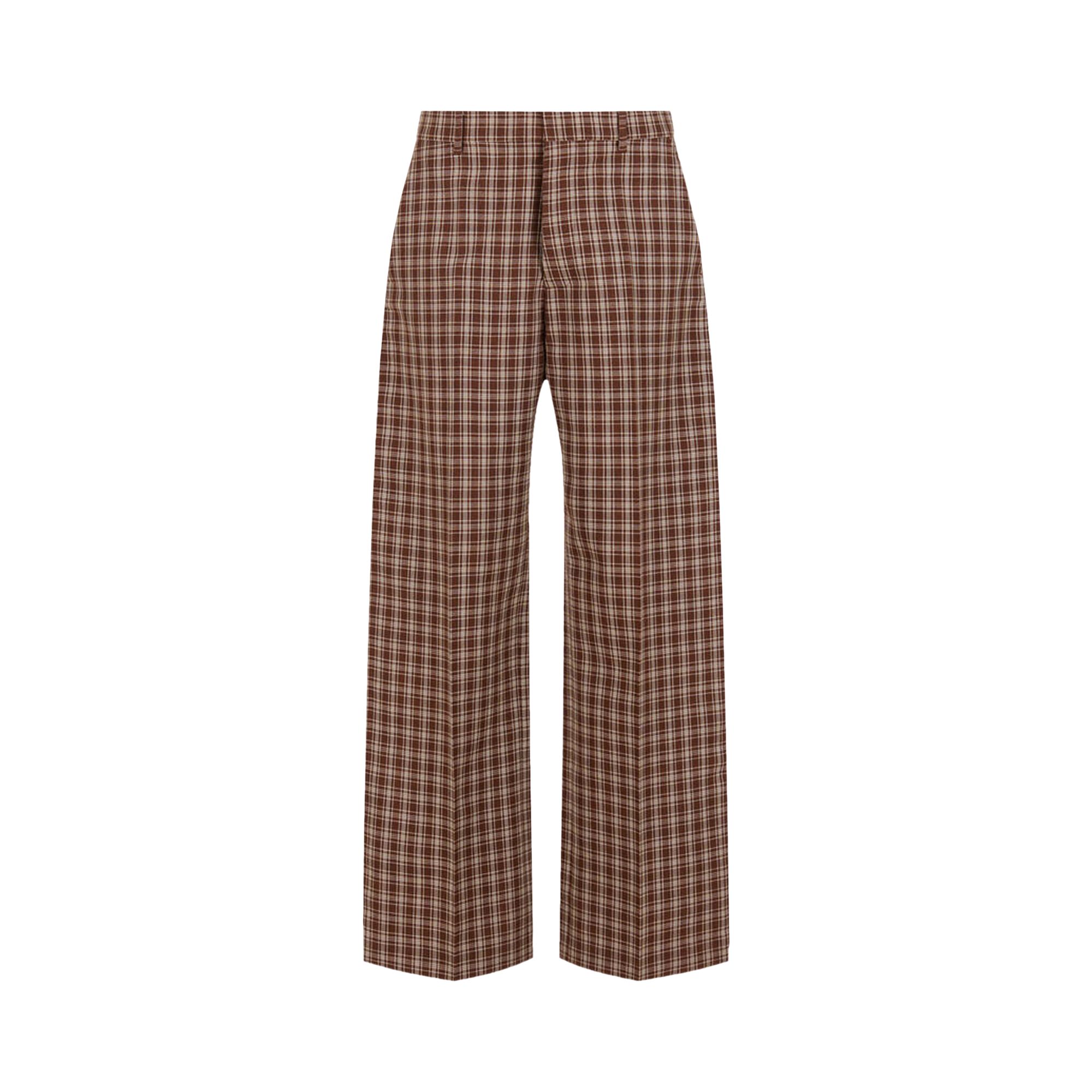 Pre-owned Marni Check Grain De Poudre Wool Trousers 'maroon' | Brown | Men's Size 48
