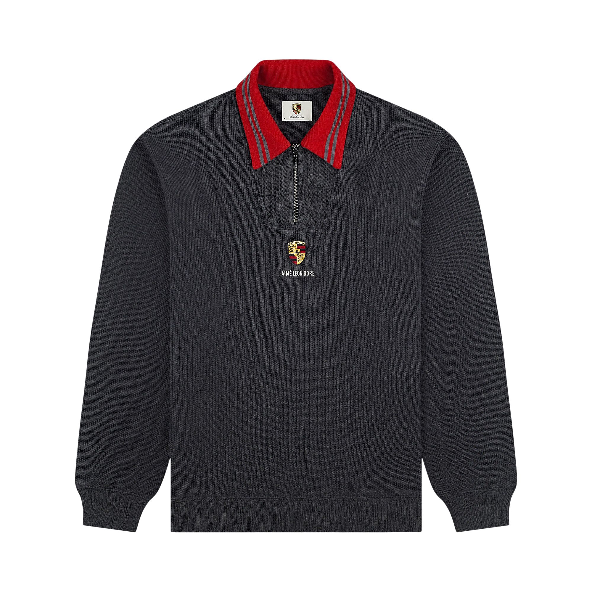AIMÉ LEON DORE Pre-owned X Porsche Jacquard Collar Quarter Zip Pullover 'charcoal' | Grey | Men's Size Xxl In Gray
