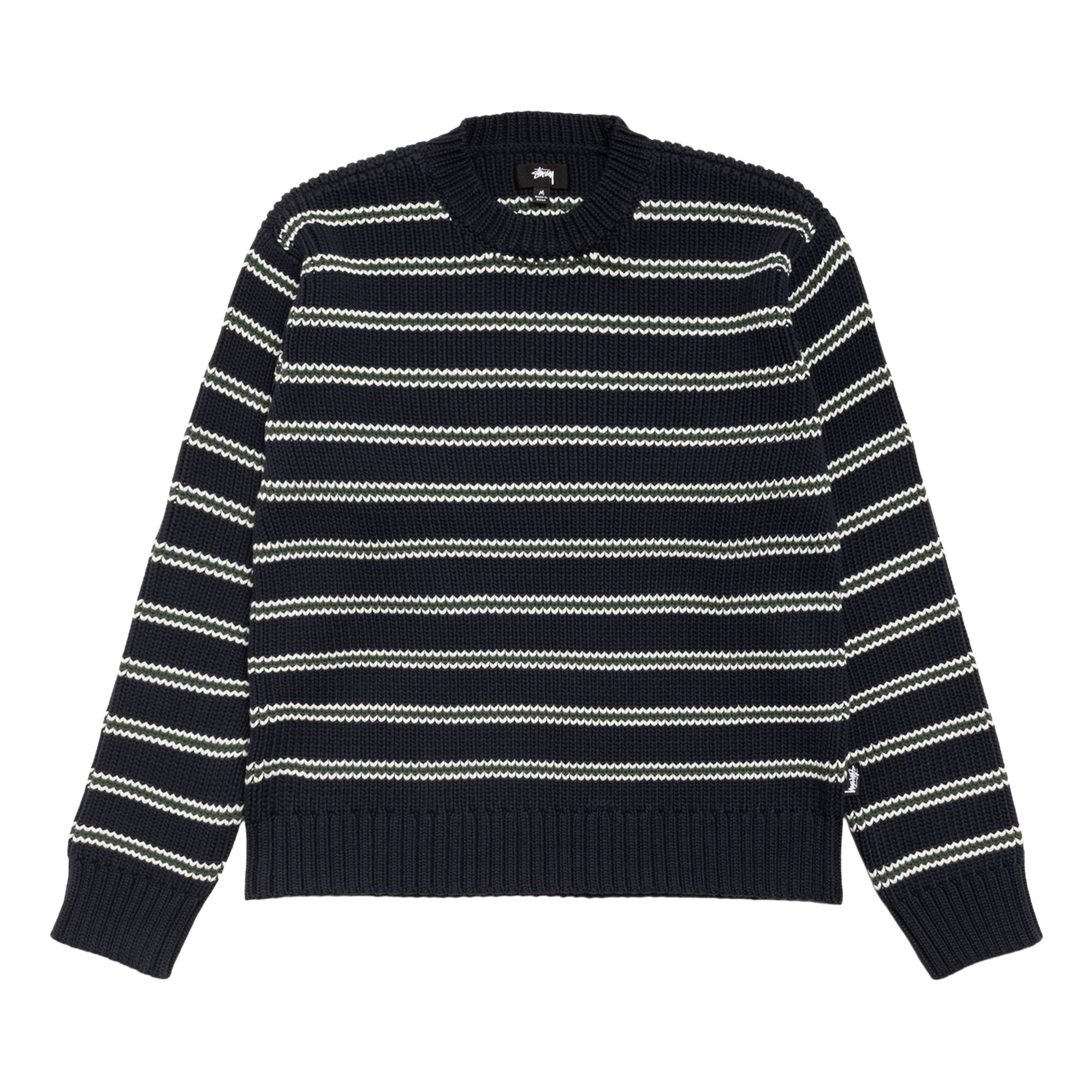 Pre-owned Stussy Stripe Knit Crew 'ocean' | Blue | Men's Size L
