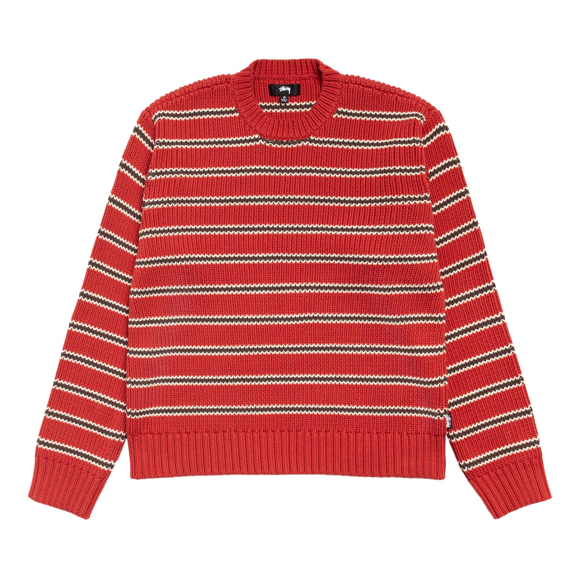 Pre-owned Stussy Stripe Knit Crew 'brick' | Red | Men's Size M