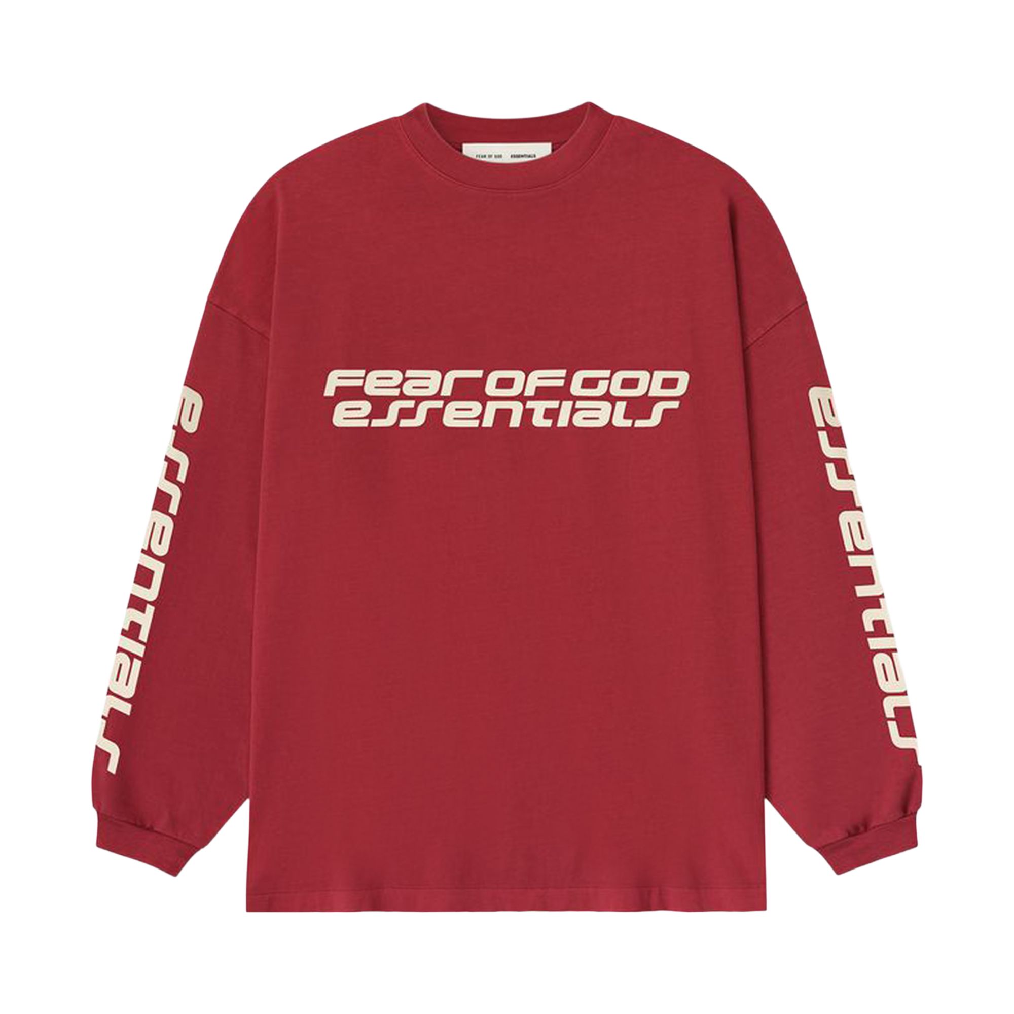Click to view more detailed imagery on our partner's website Pre-owned Essentials Fear Of God 90's Long-sleeve Tee 'crimson' | Red | Men's Size Xxl