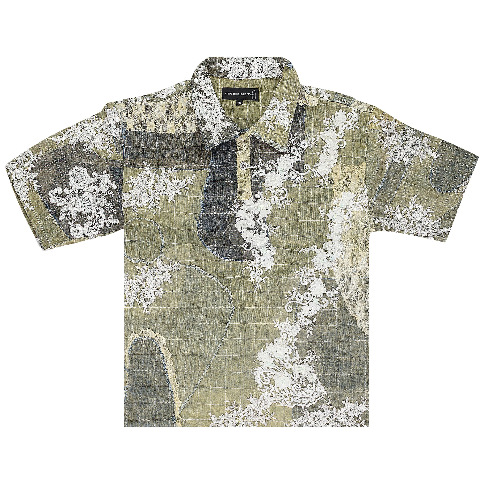 Pre-owned Who Decides War Lace Patchwork Button Down Shirt 'blue' | Men's Size Xxl