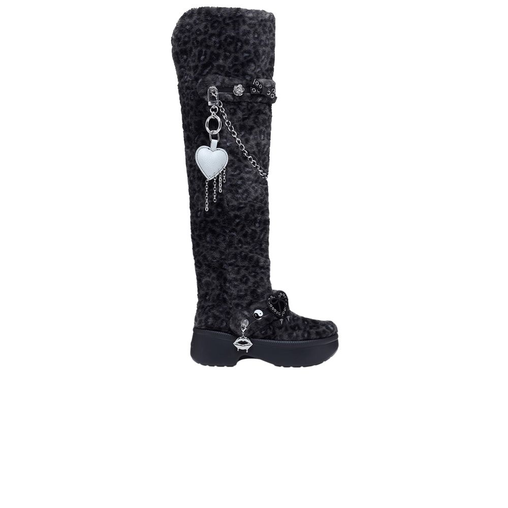 Pre-owned Crocs T-pain X  Wmns Classic Unfurgettable Knee High Boot 'leopard' | Black | Women's Size 6
