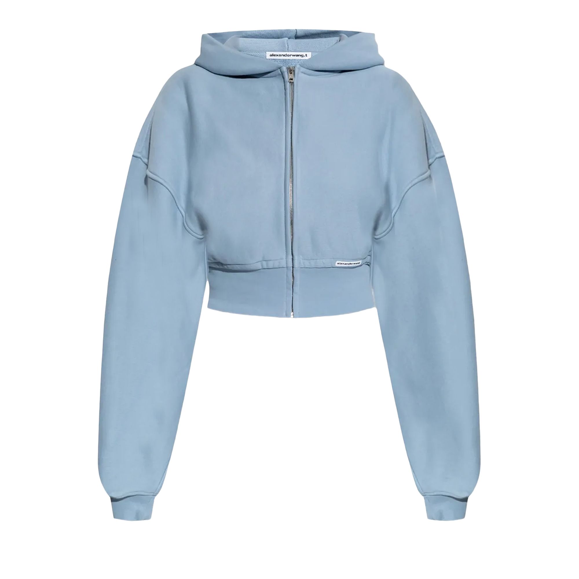 Pre-owned Alexander Wang Branded Seam Label Cropped Zip Up Hoodie 'light Blue' | Women's Size S