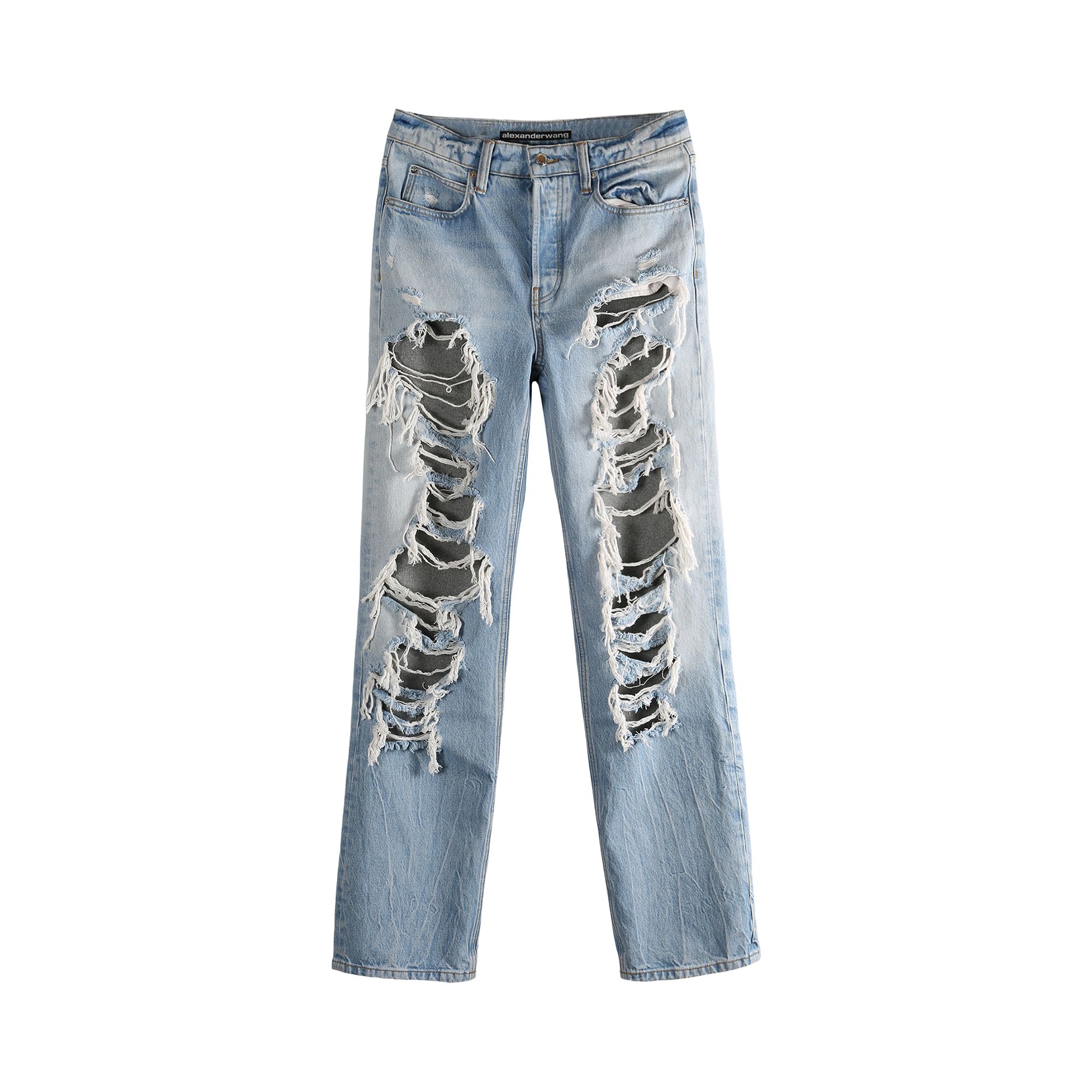 Pre-owned Alexander Wang Distressed Straight Backed Knit Jean 'light Bleach' | Blue | Women's Size 25