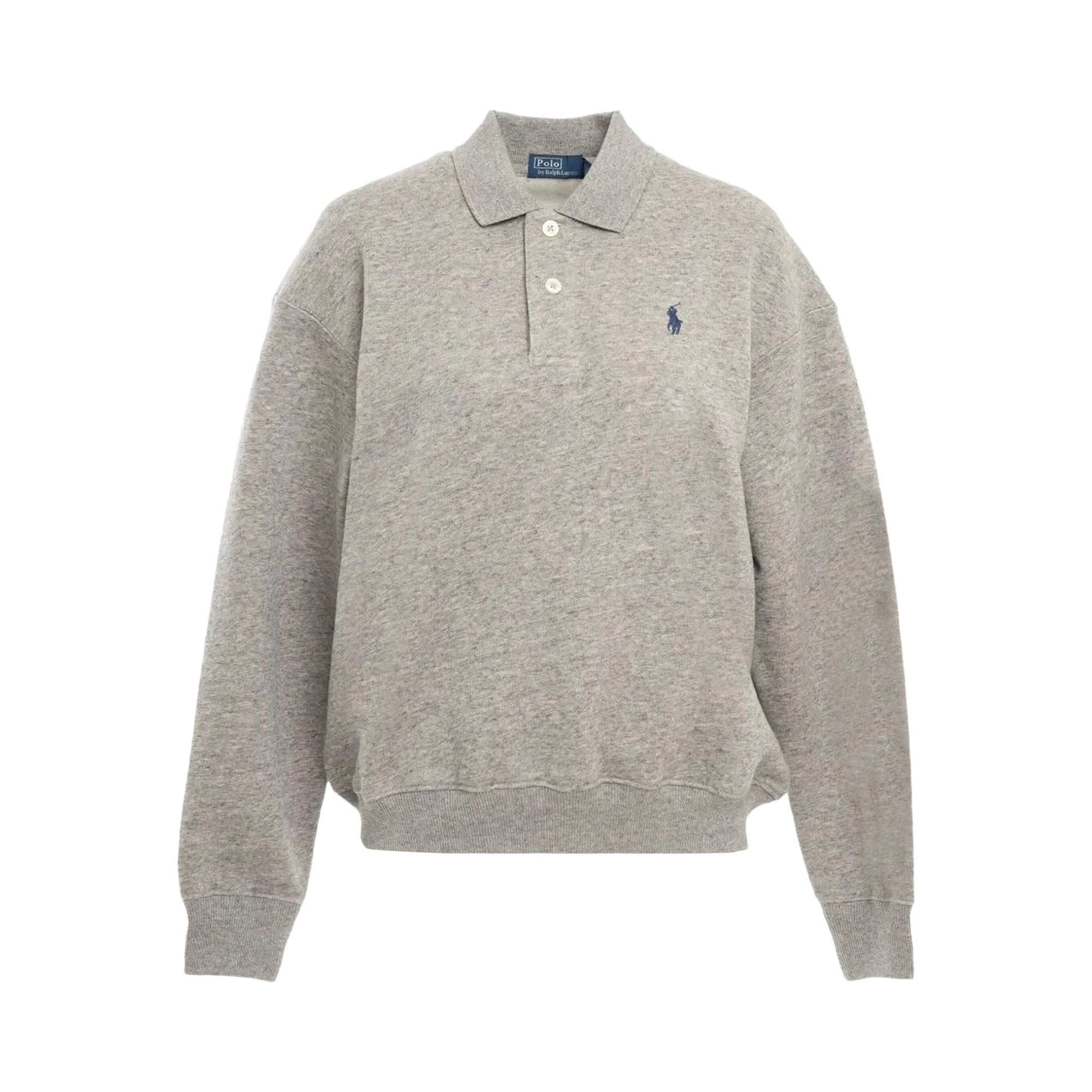 Pre-owned Polo Ralph Lauren Fleece Polo Long-sleeve Sweatshirt 'dark Vintage Heather' | Grey | Women's Size L In Gray
