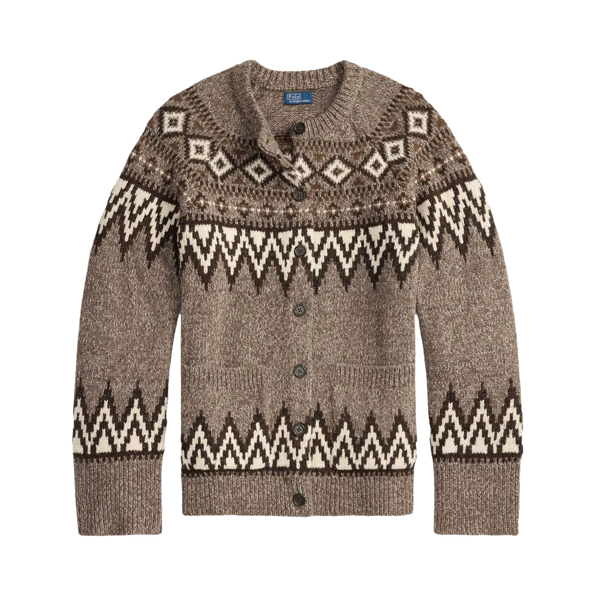 POLO RALPH LAUREN Pre-owned Long-sleeve Crew Neck Cardigan Sweater 'mushroom' | Multi-color | Women's Size M